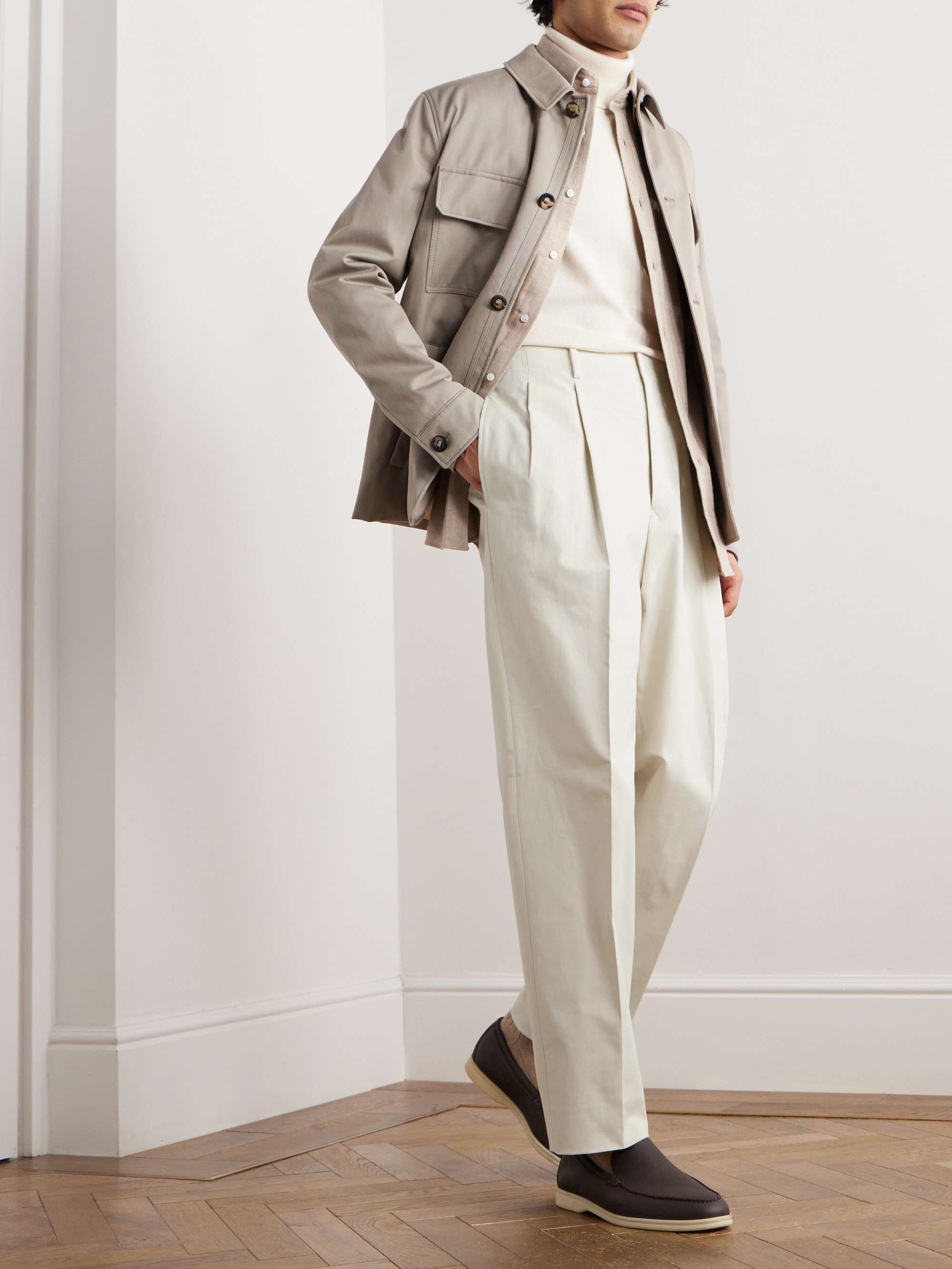 Gosen Straight-Leg Pleated Cotton-Blend Trousers view