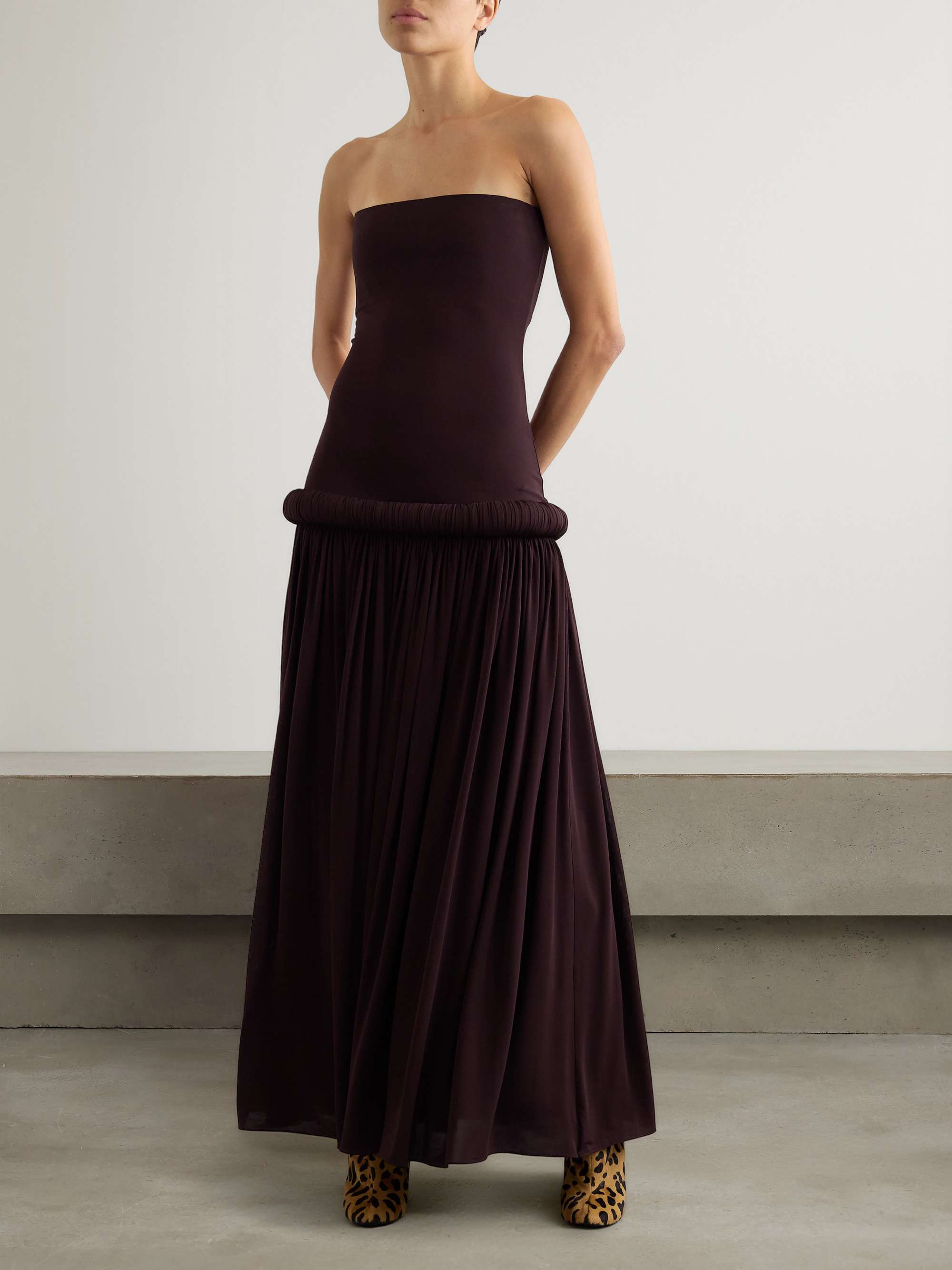 Strapless pleated stretch-jersey midi dress view