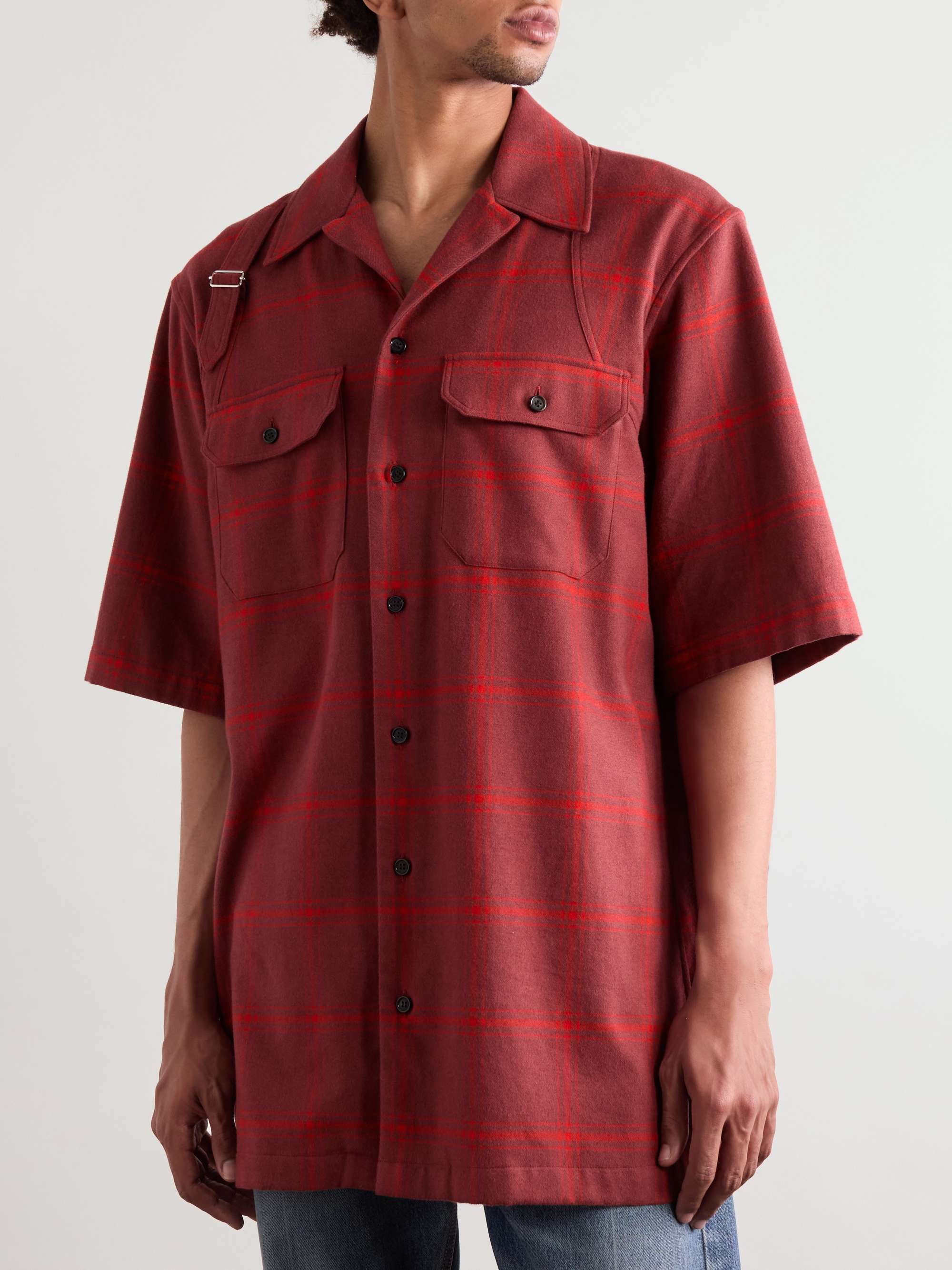 Oversized Camp-Collar Harness-Detailed Checked Cotton-Twill Shirt view
