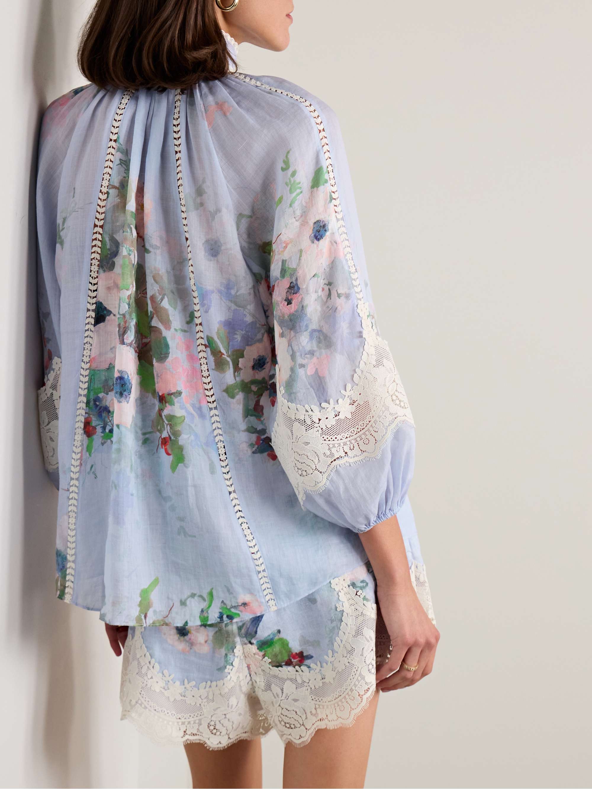 Everley lace-trimmed floral-print ramie shirt view
