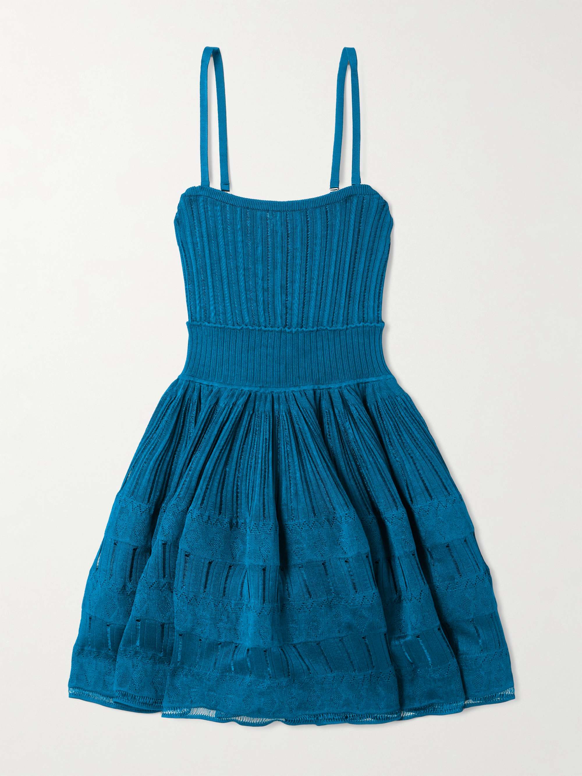 Tiered pointelle-knit mini dress view