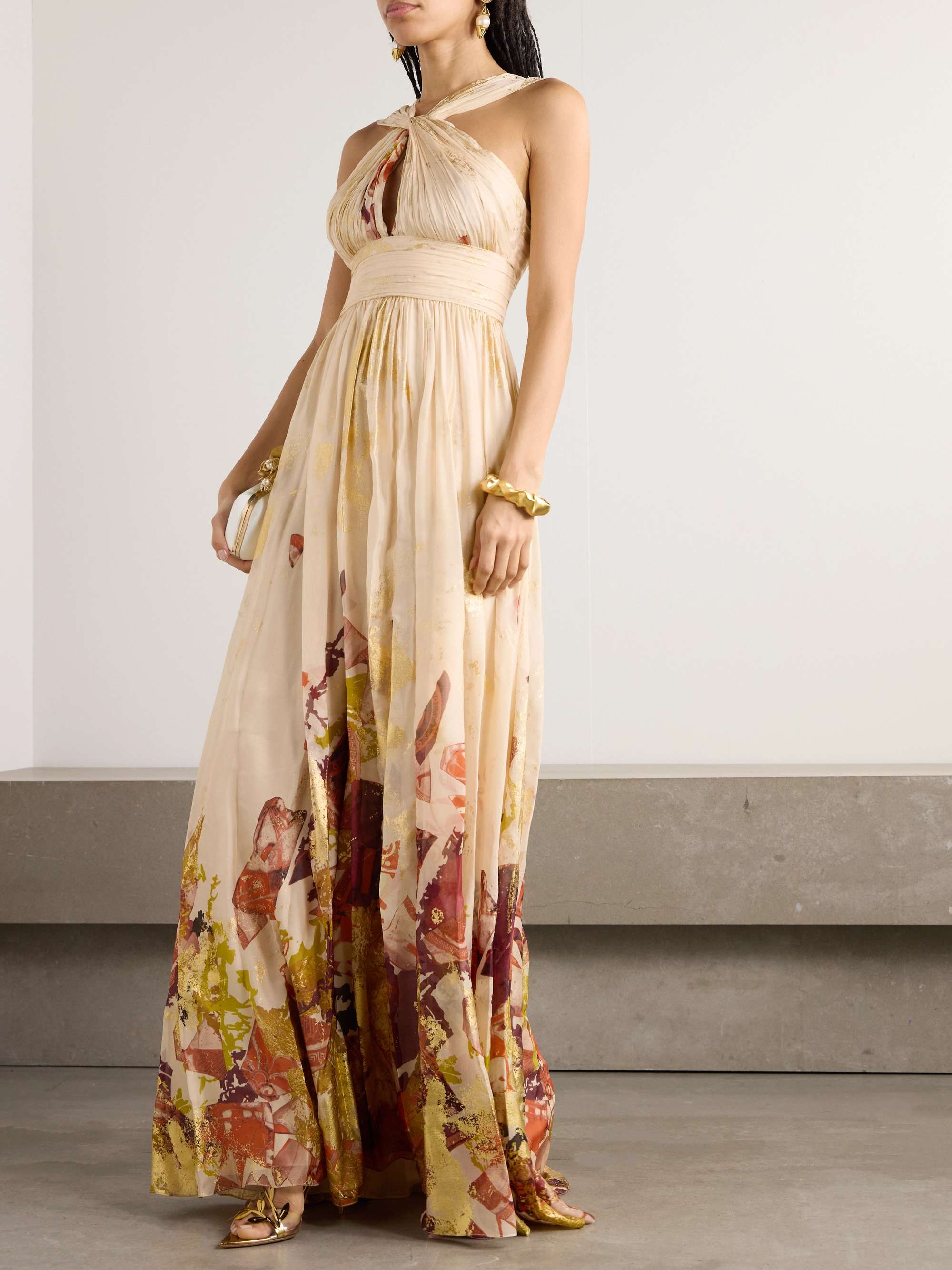 Antique Shard metallic printed silk-chiffon gown view