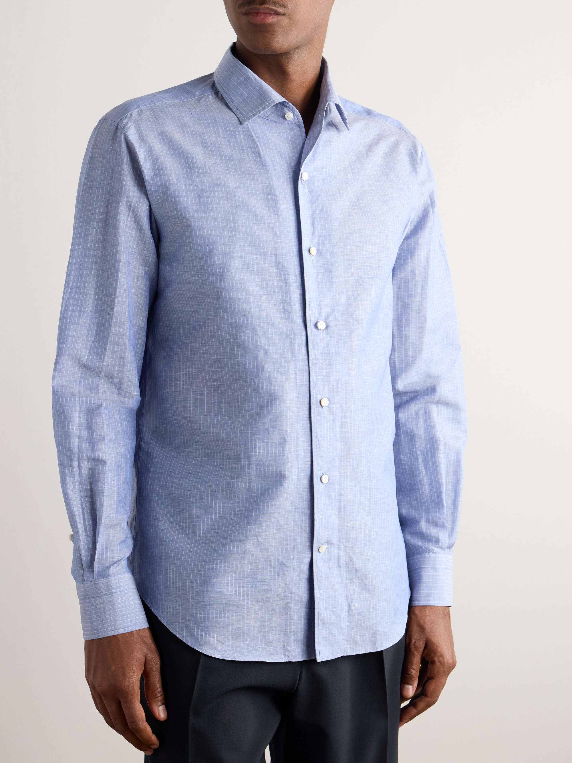 André Striped Slub Linen and Cotton-Blend Shirt view