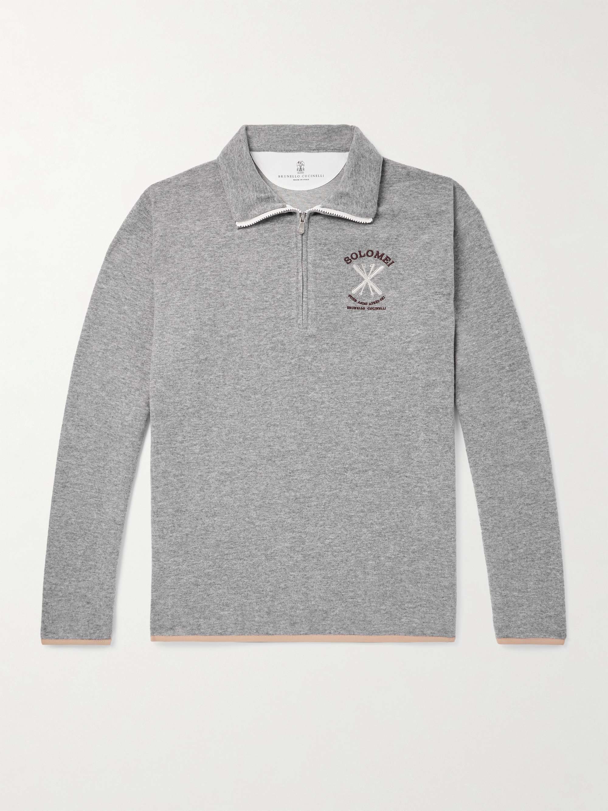 Logo-Embroidered Cashmere-Blend Half-Zip Sweater view