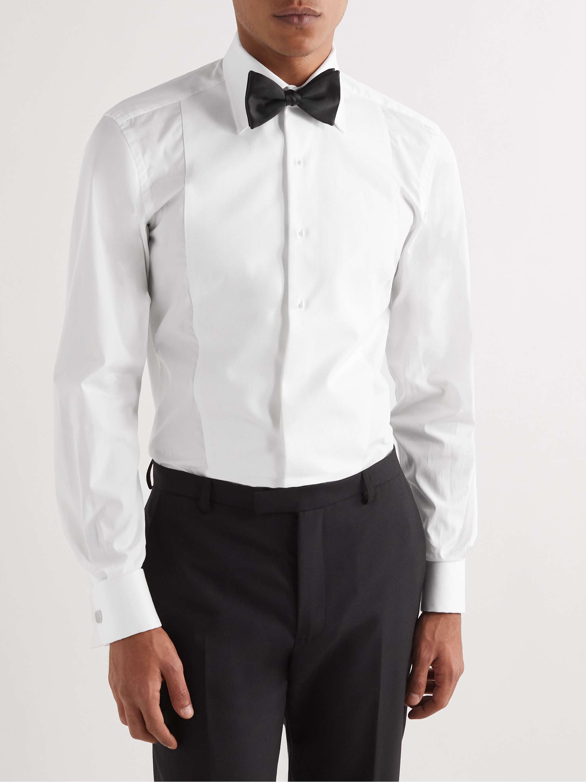 Double-Cuff Cotton-Piqué Tuxedo Shirt view