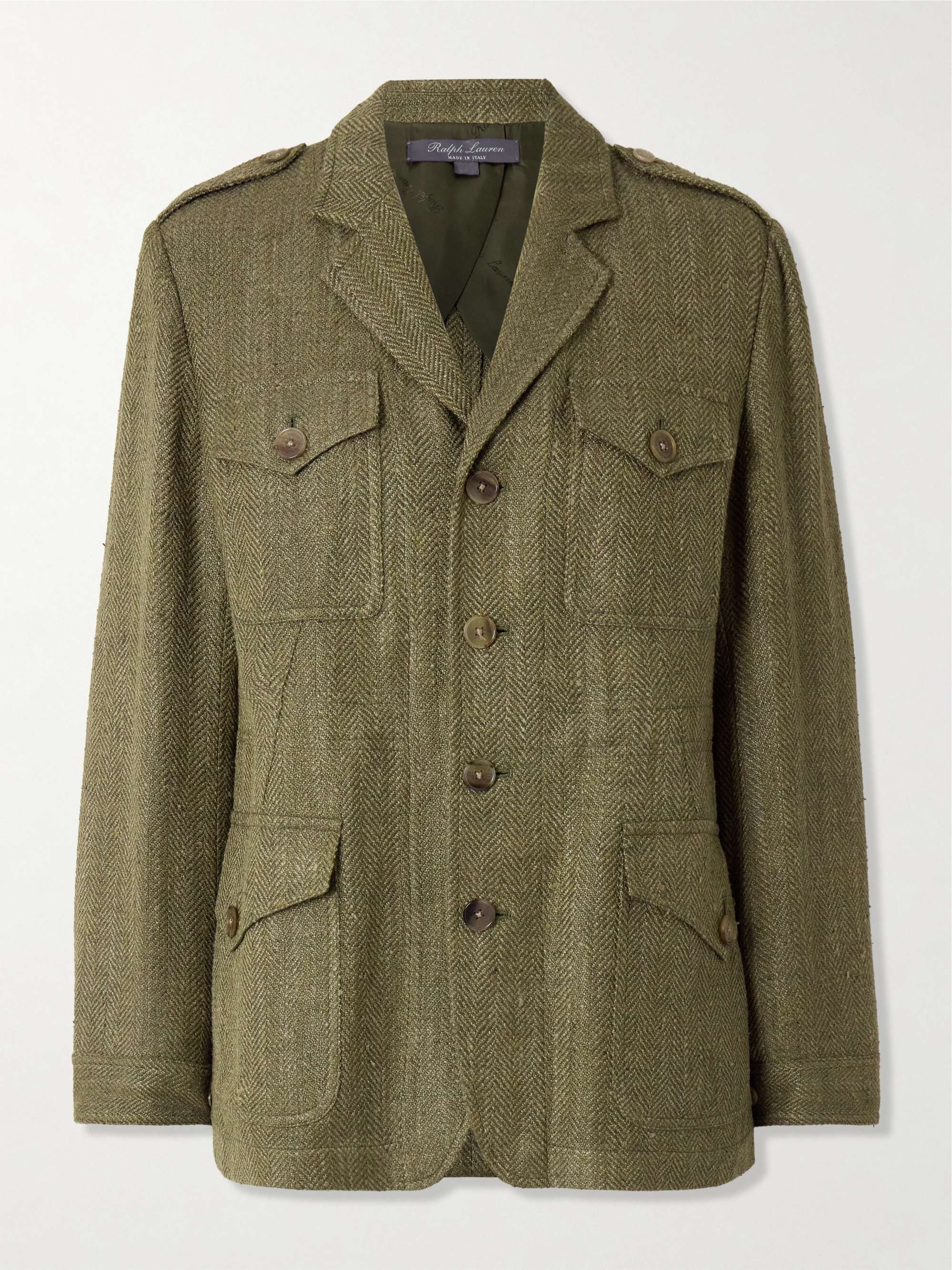 Schmitt herringbone silk and linen-blend tweed blazer view