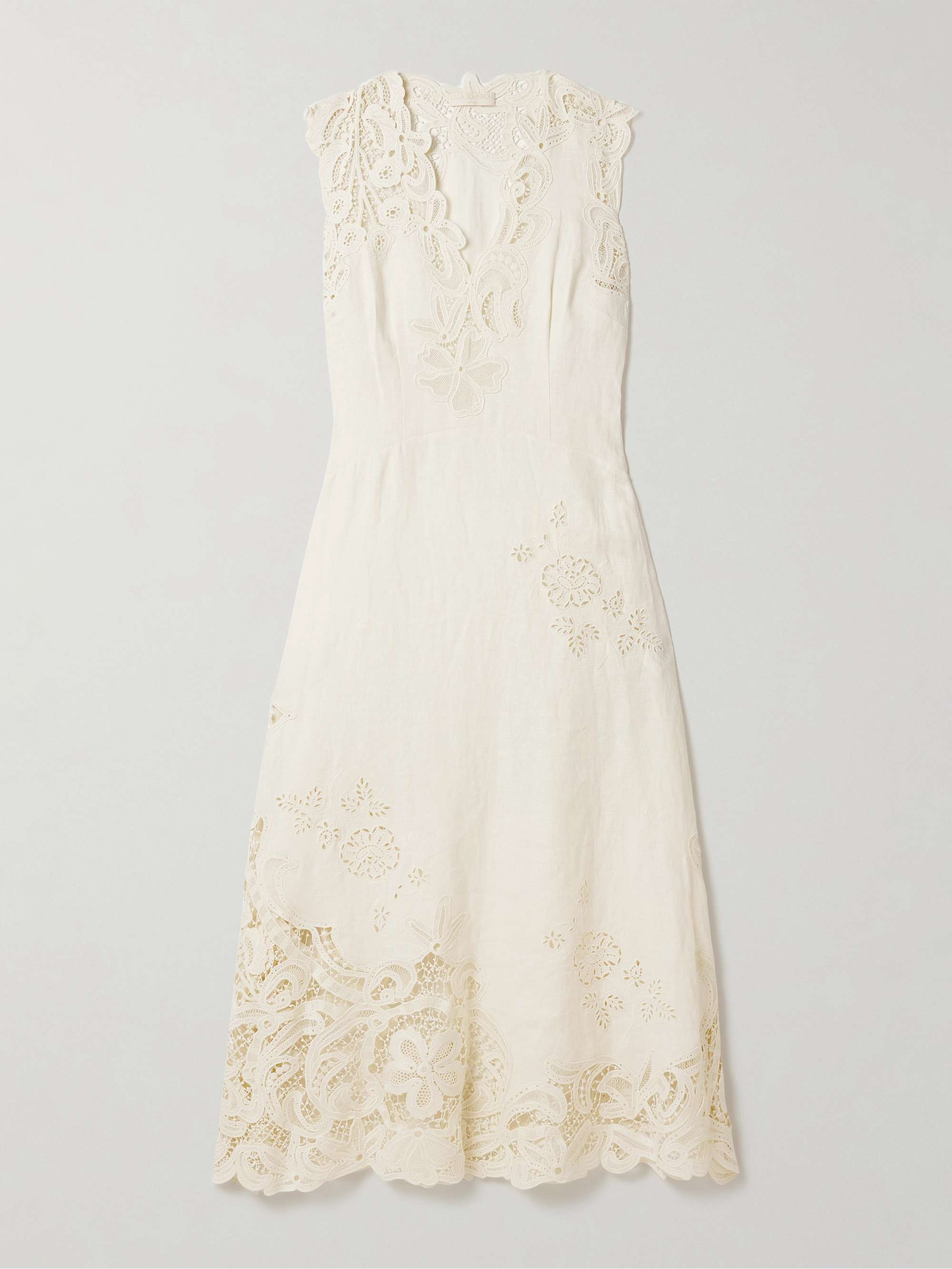 Olivette guipure lace-trimmed broderie anglaise linen midi dress view