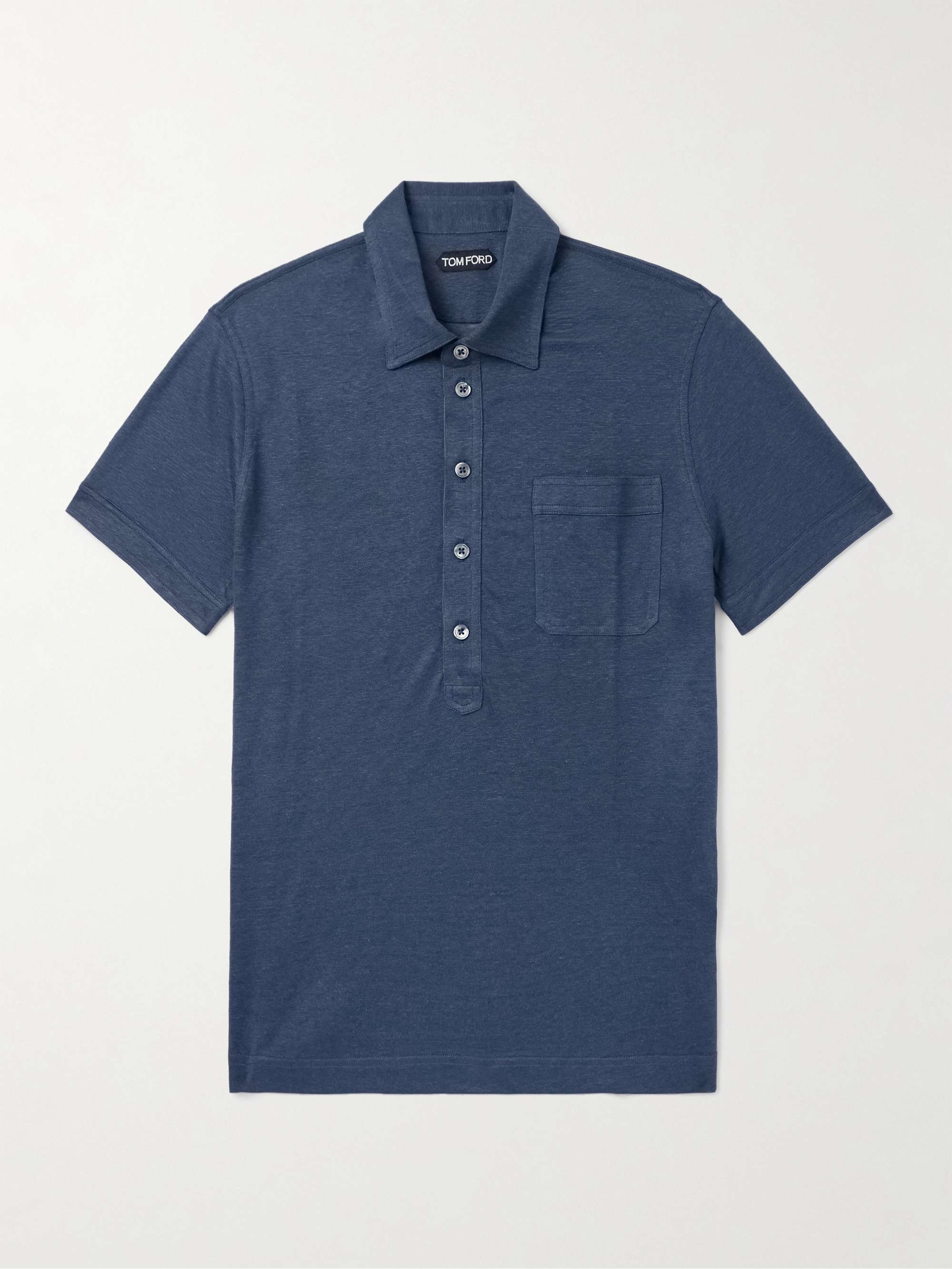 Slim-Fit Silk and Linen-Blend Polo Shirt view