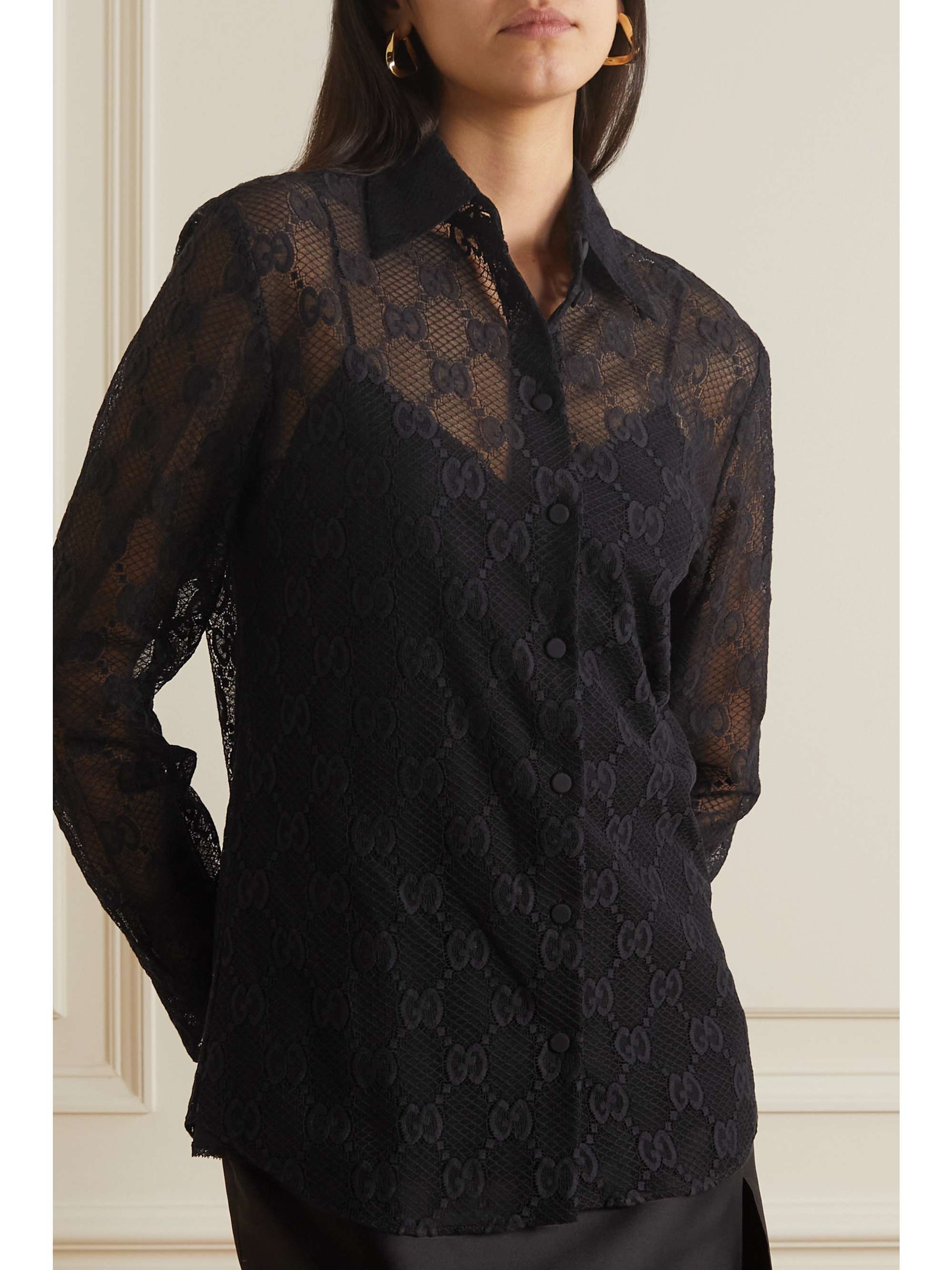 Lace and silk-satin shirt view