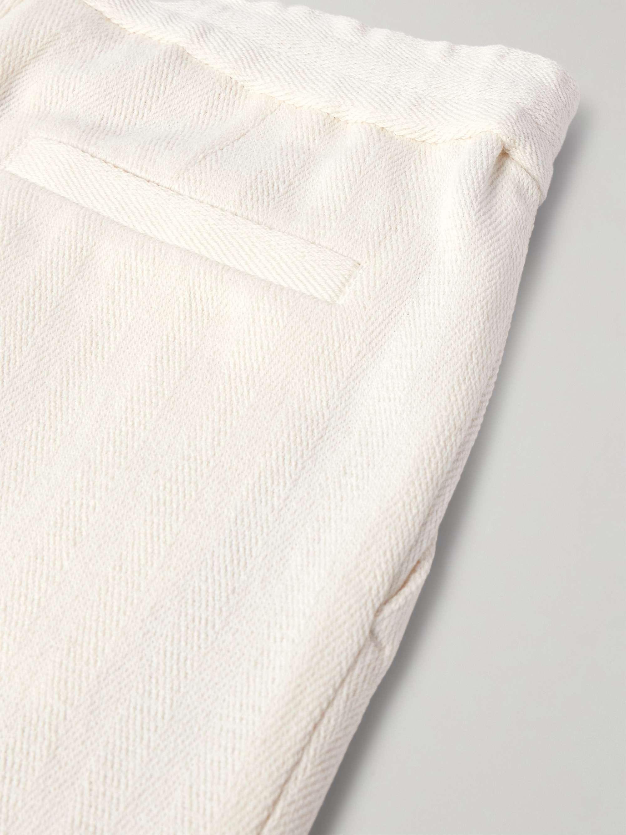 Straight-Leg Pleated Herringbone Cotton and Linen-Blend Drawstring Bermuda Shorts view