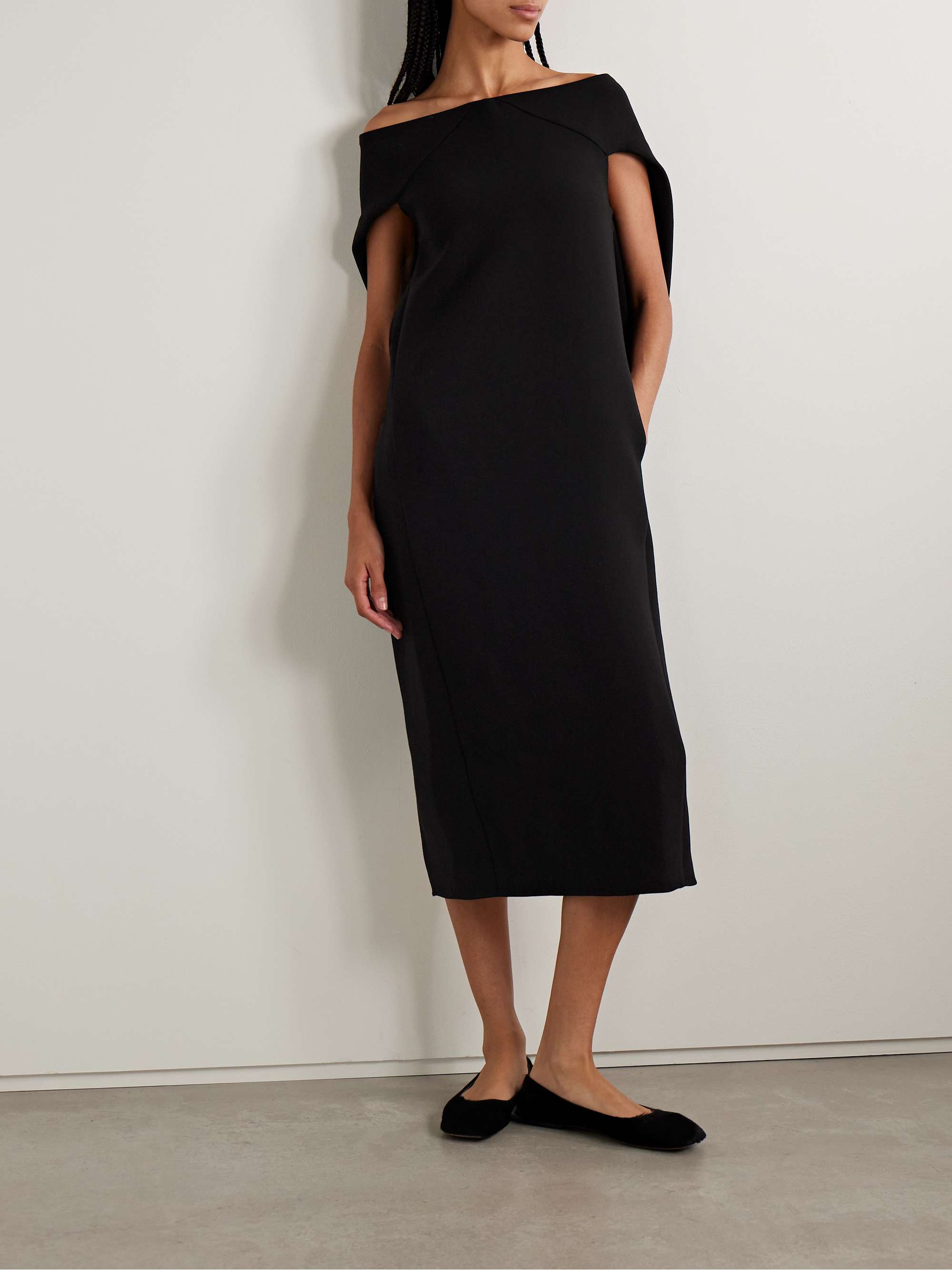 Anitas off-the-shoulder cape-effect wool-blend midi dress view