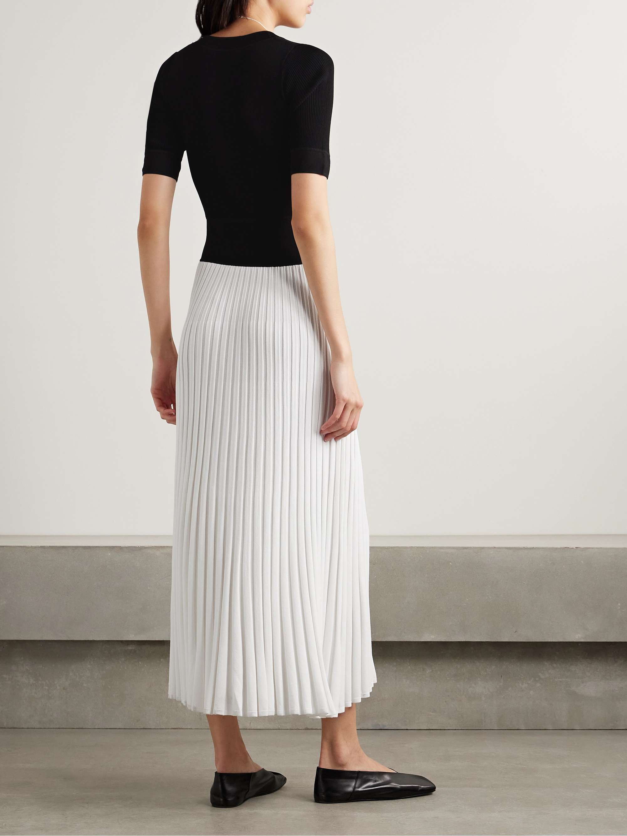 Ballet two-tone pleated stretch-knit midi dress view