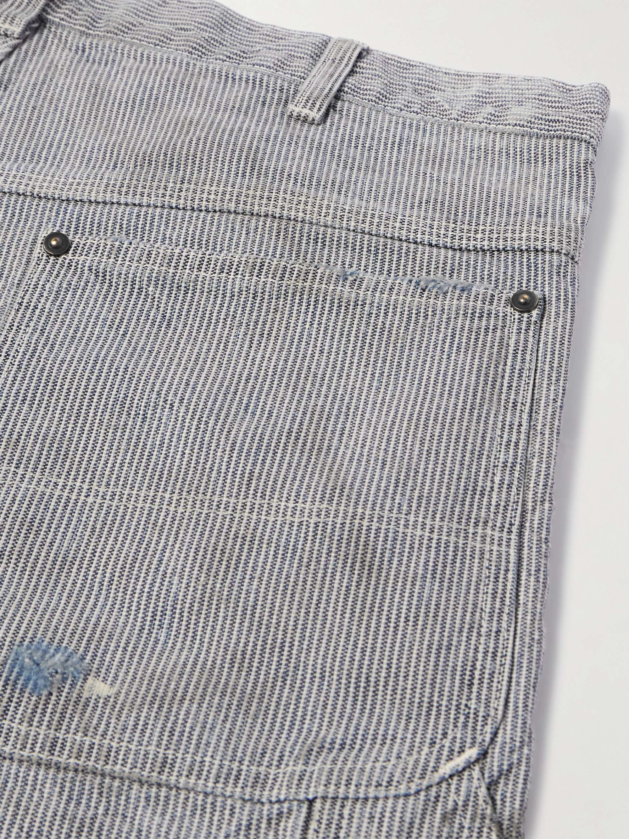 Straight-Leg Distressed Striped Paint-Splattered Jeans view