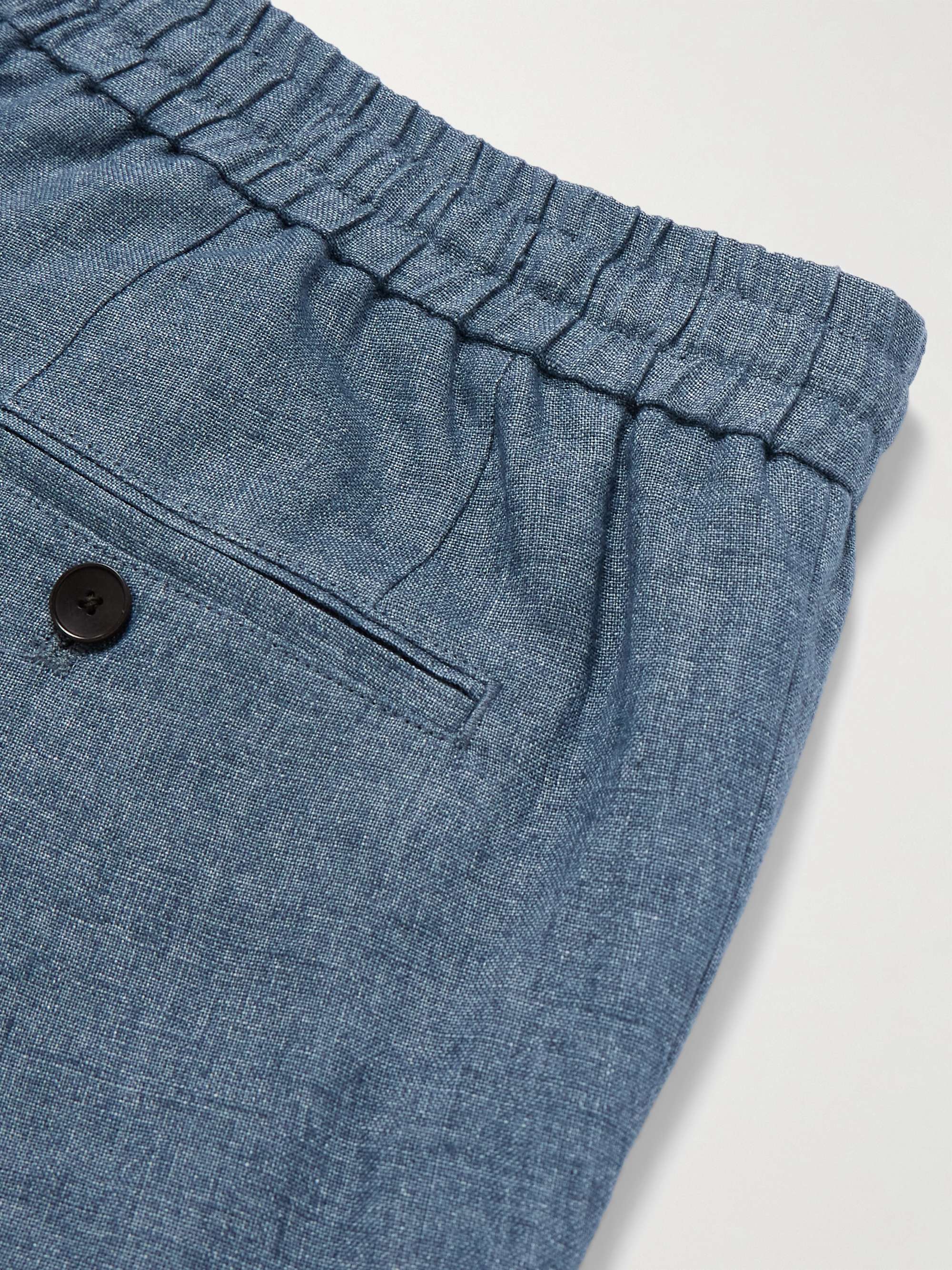 Edward Straight-Leg Linen-Chambray Drawstring Trousers view