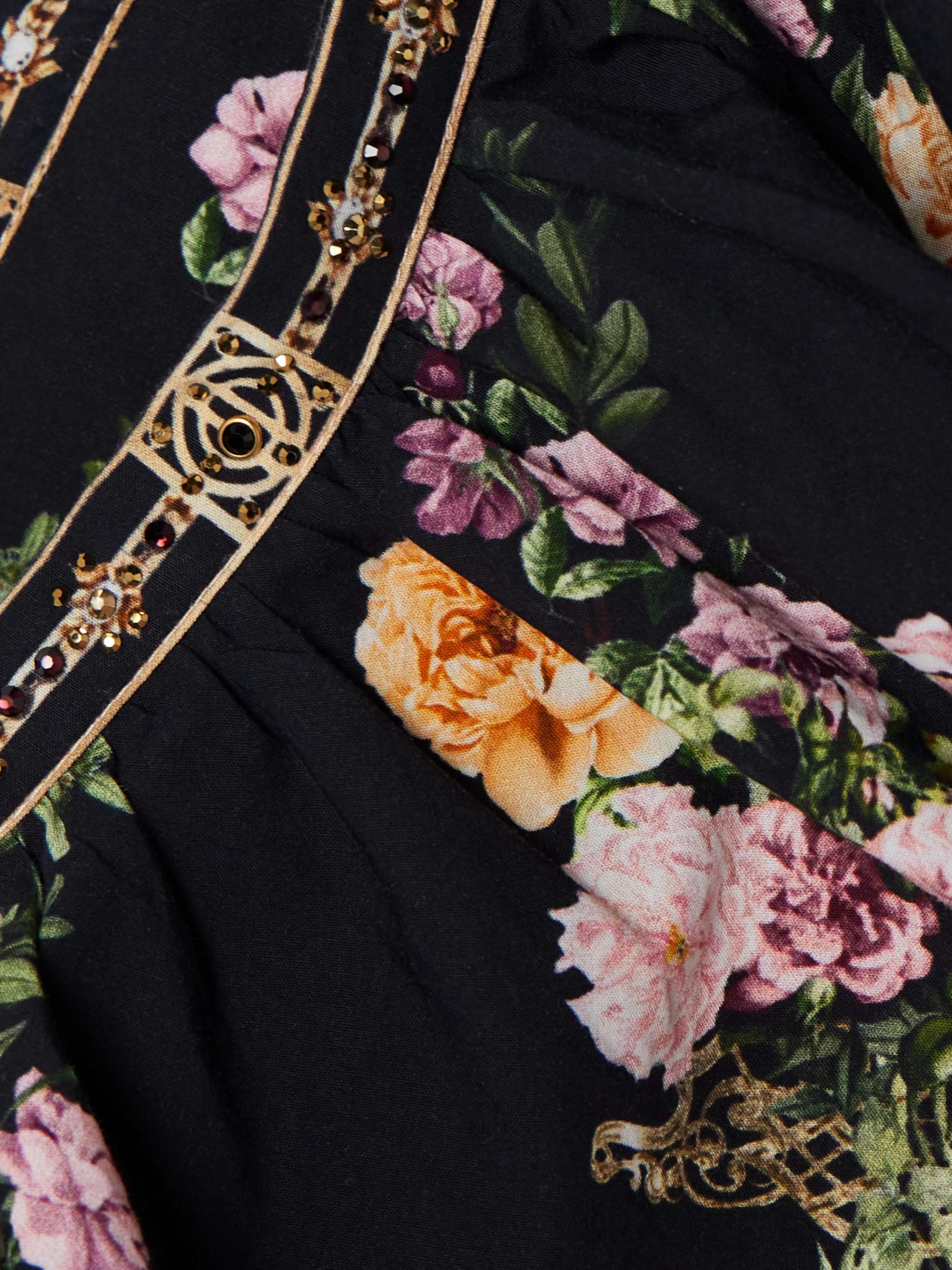 Embellished floral-print organic cotton top view