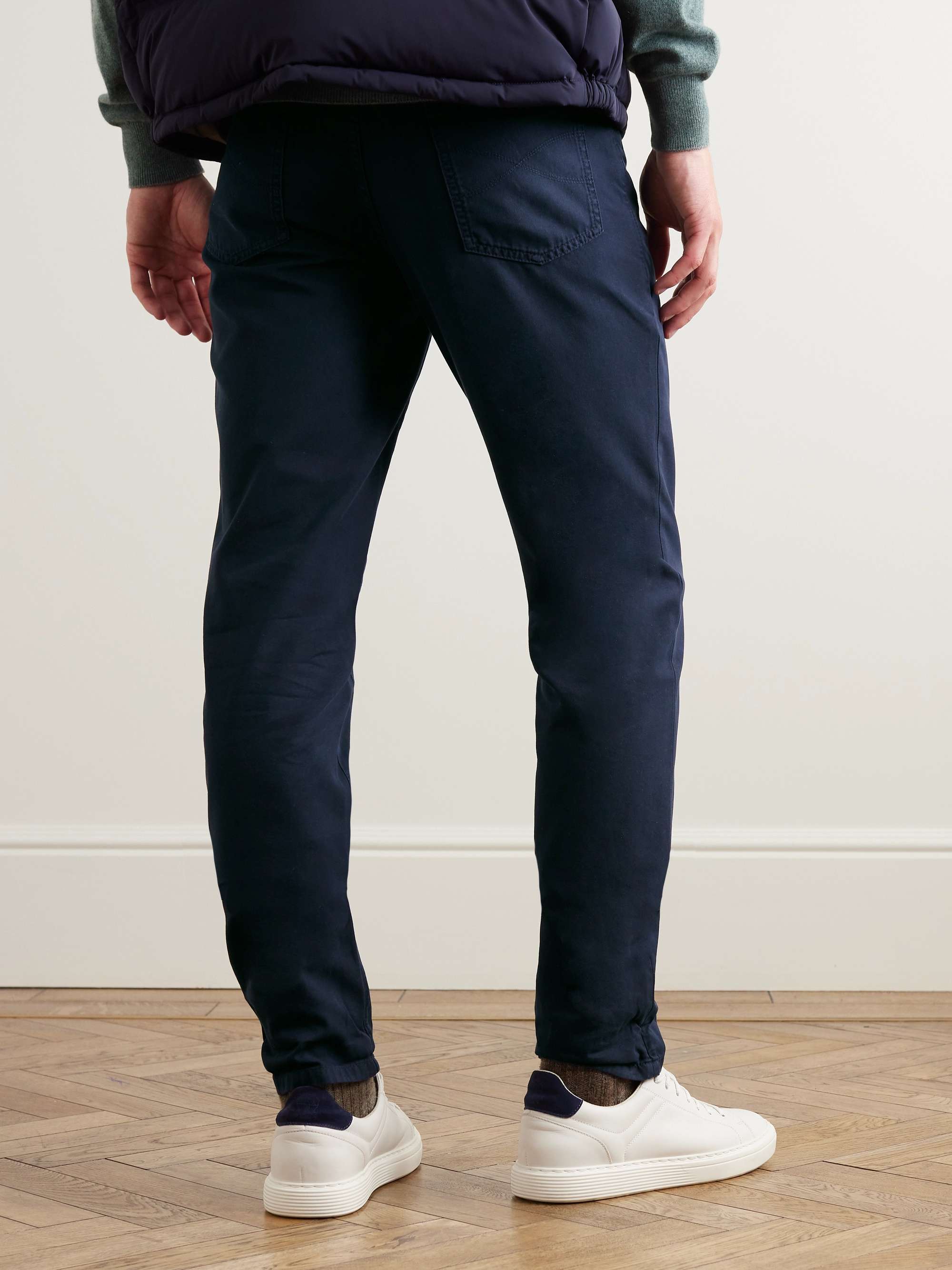 Straight-Leg Logo-Embroidered Cotton-Gabardine Trousers view