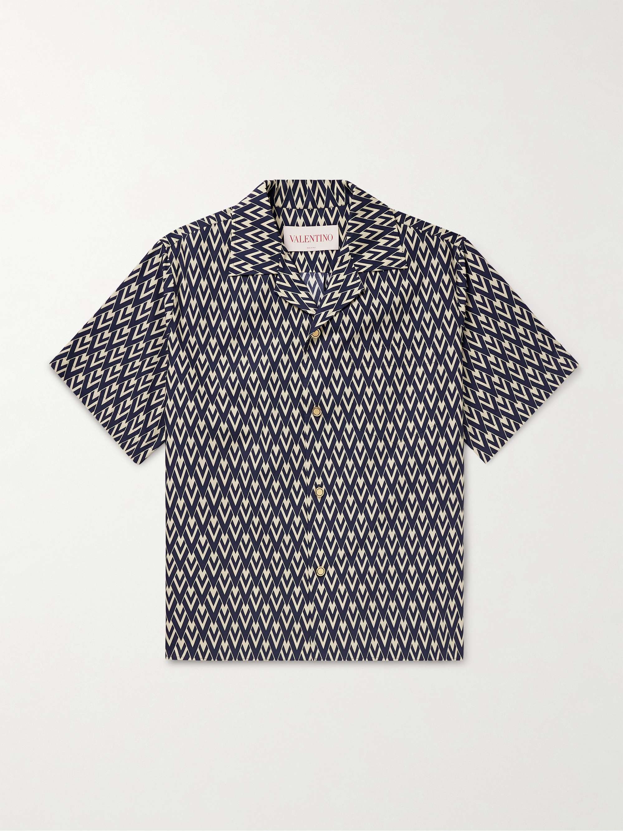 Camp-Collar Logo-Print Cotton-Poplin Shirt view