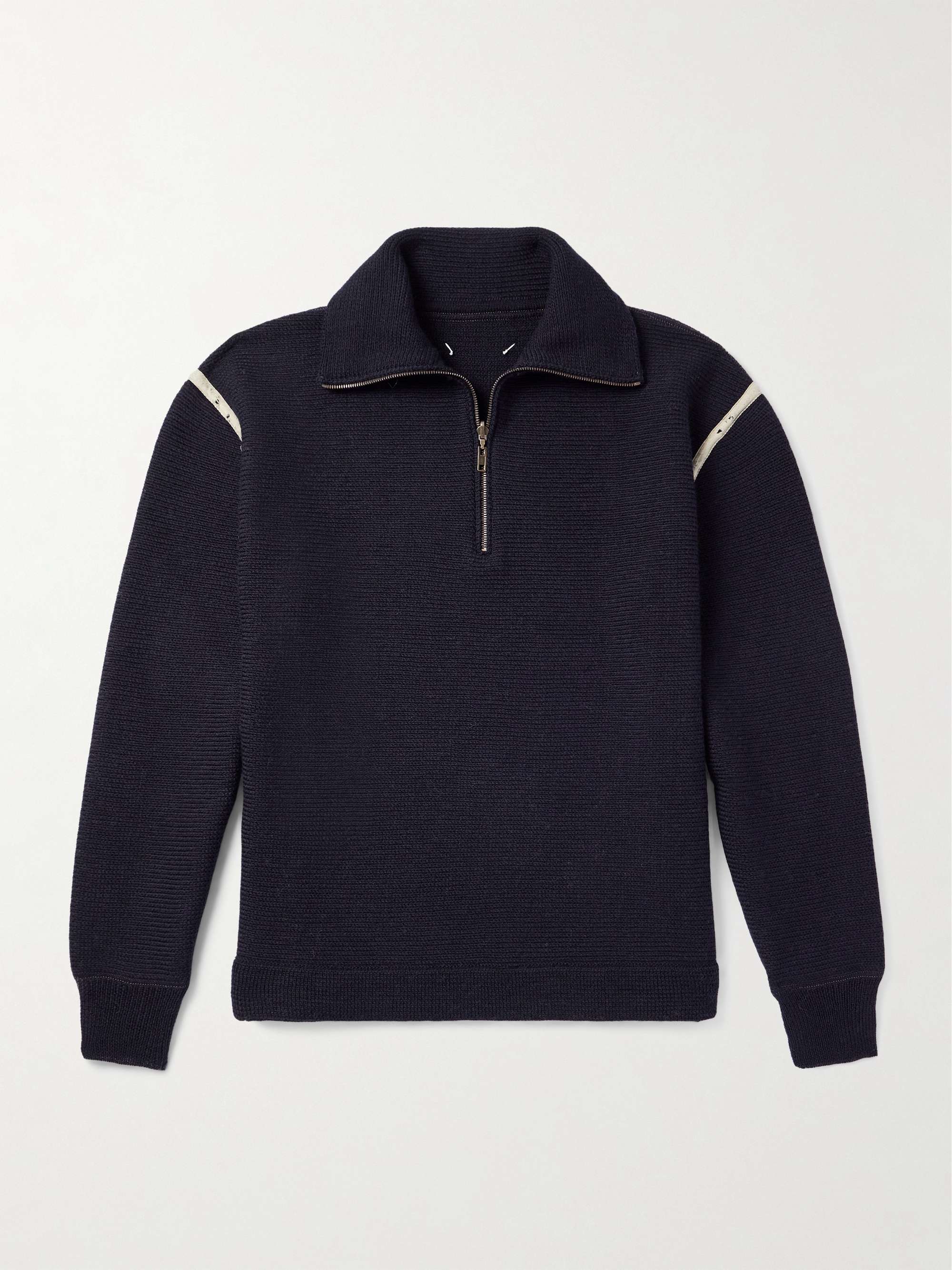 Denim-Trimmed Wool Half-Zip Sweater view