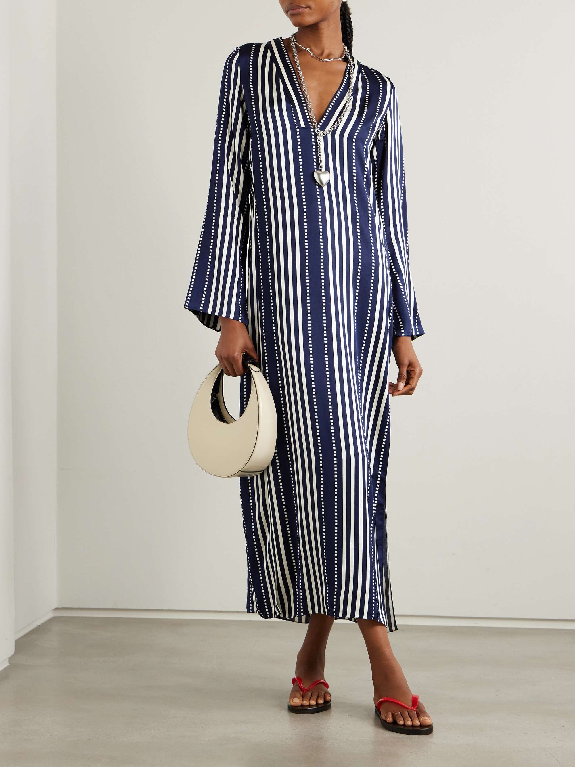 Theodora striped ECOVERO™-blend satin dress view