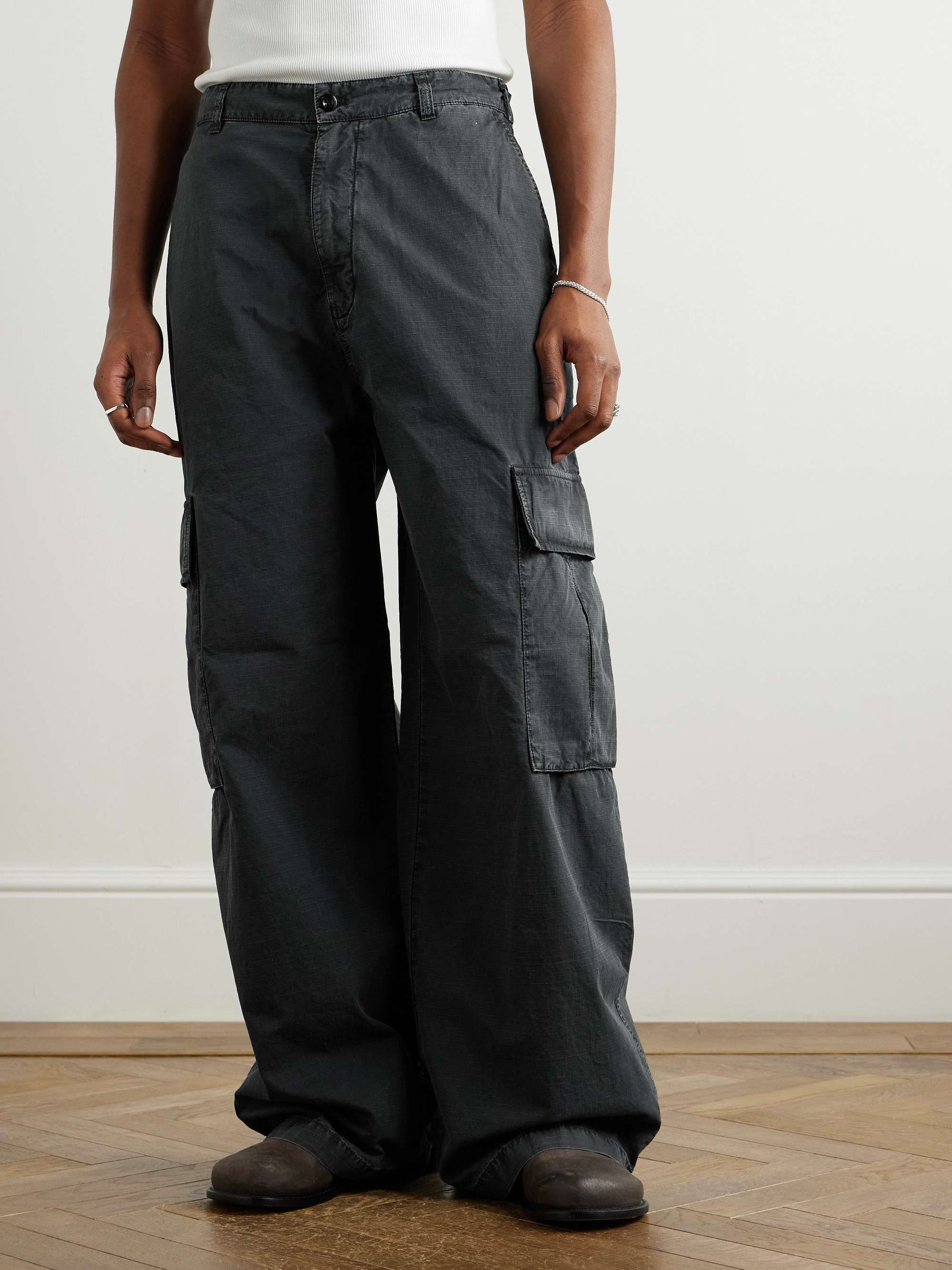 Wide-Leg Logo-Embroidered Cotton-Ripstop Cargo Trousers view
