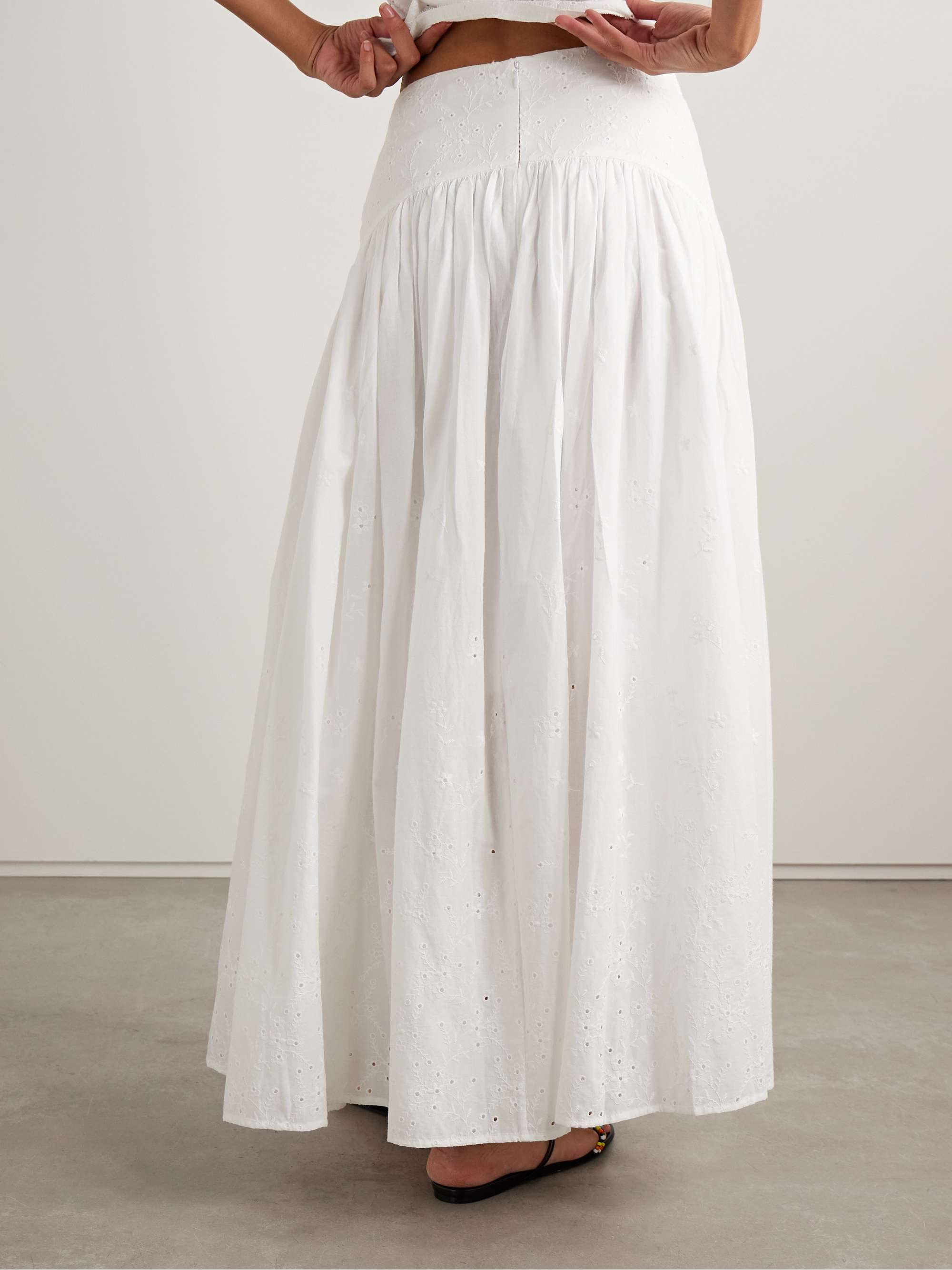 Procida gathered broderie anglaise cotton maxi skirt view