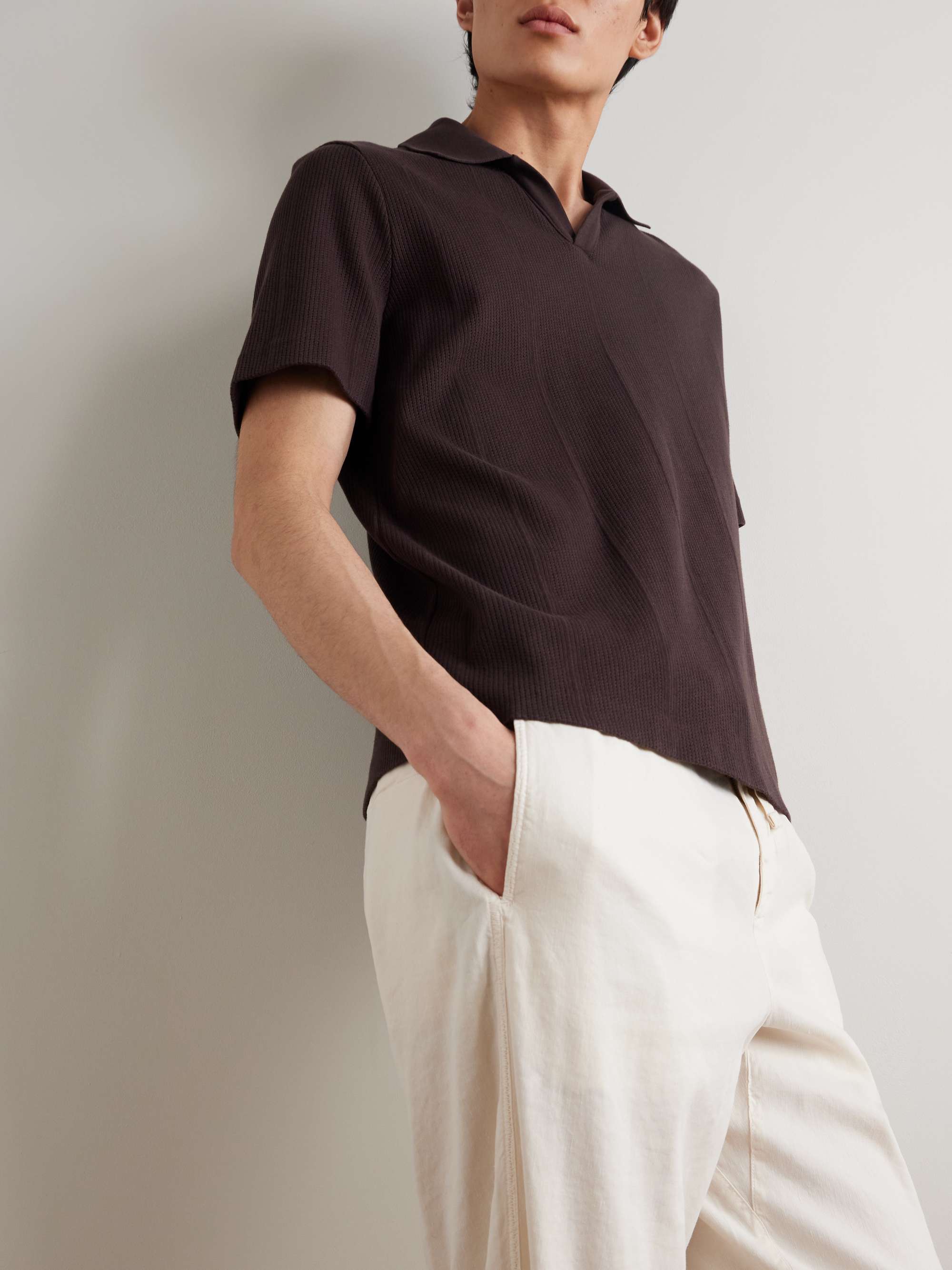 Jonny Open-Collar Pointelle-Knit Cotton Polo Shirt view