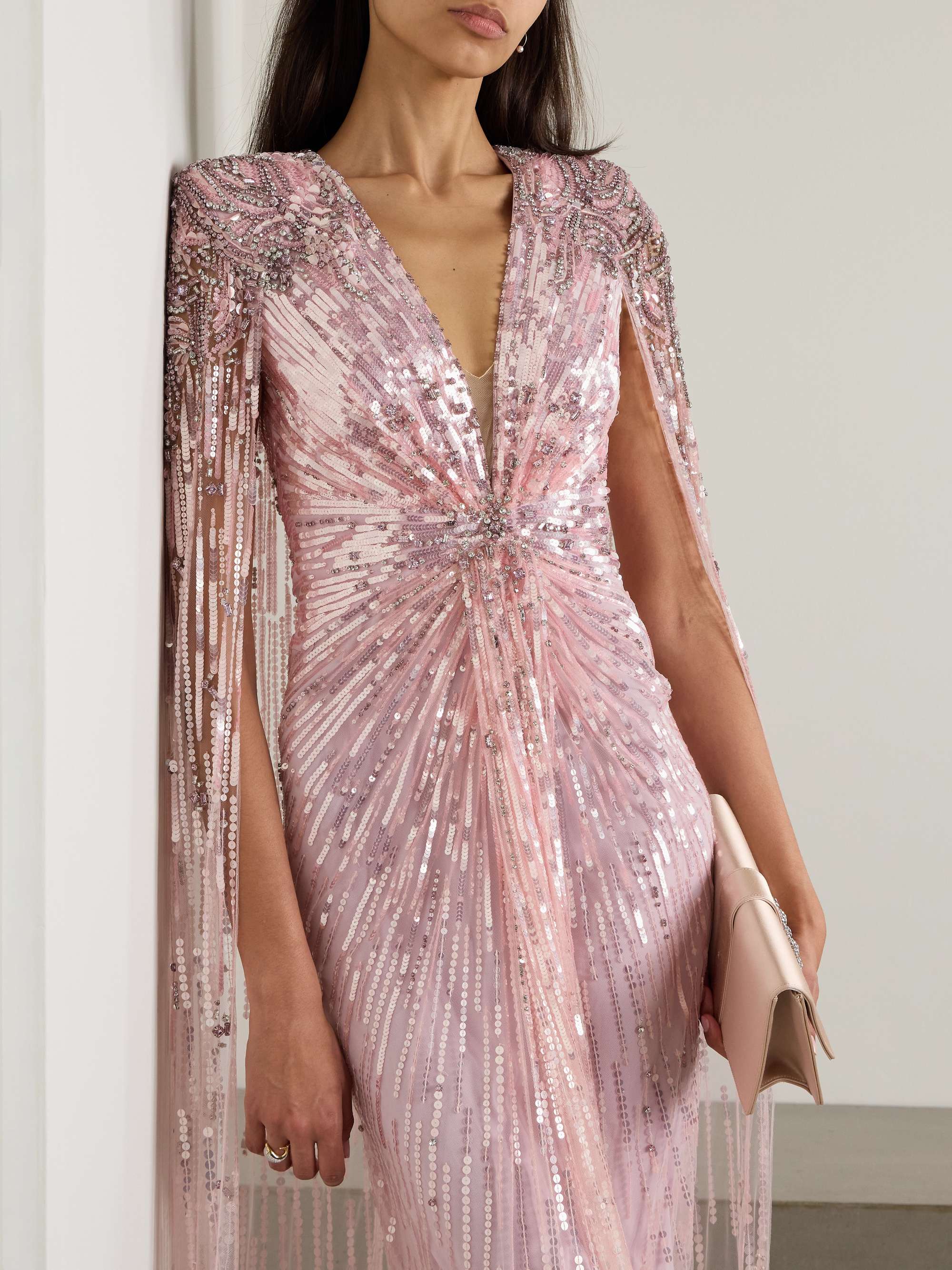 Gold Rush embellished cape-effect tulle gown view