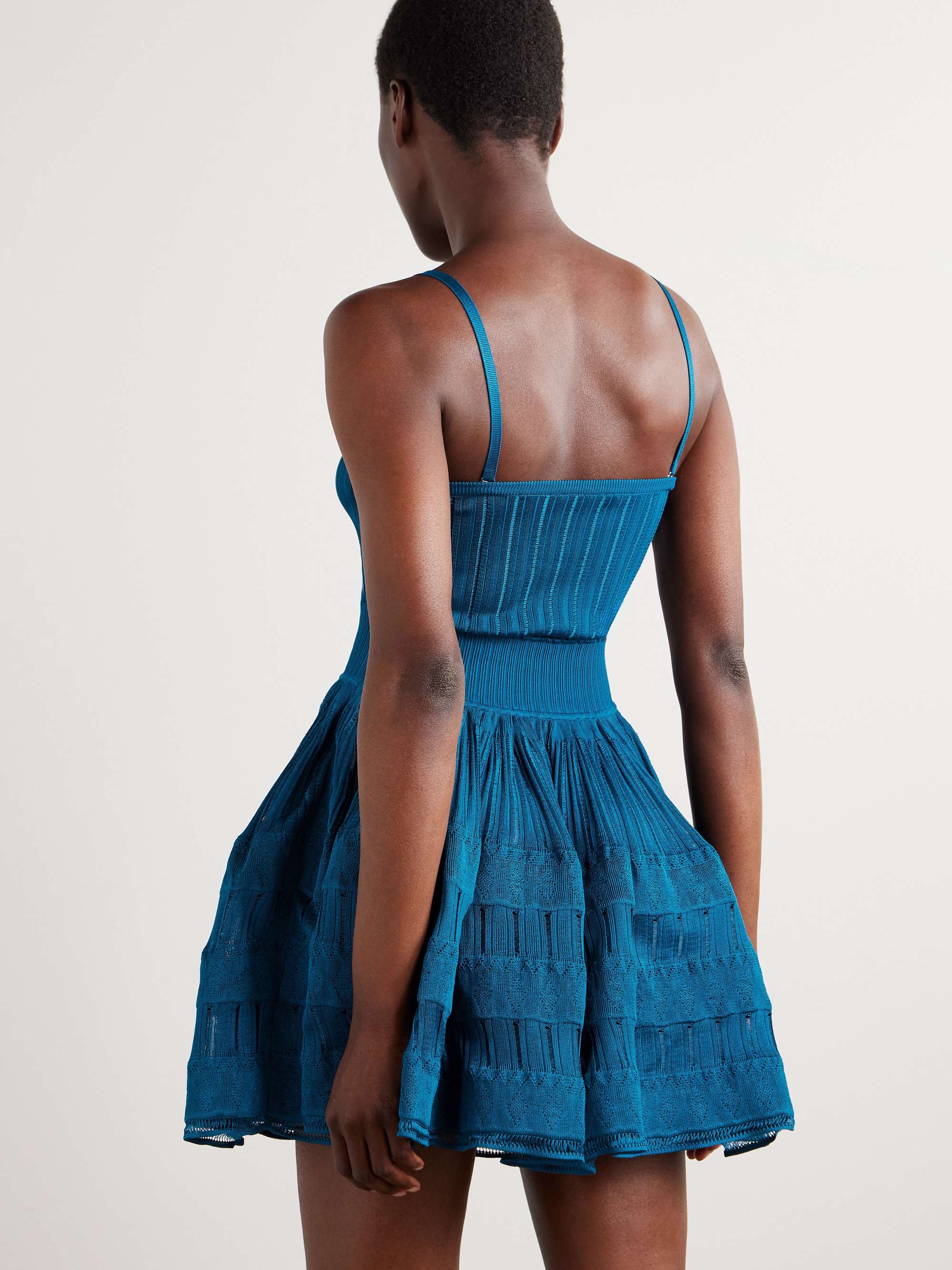 Tiered pointelle-knit mini dress view