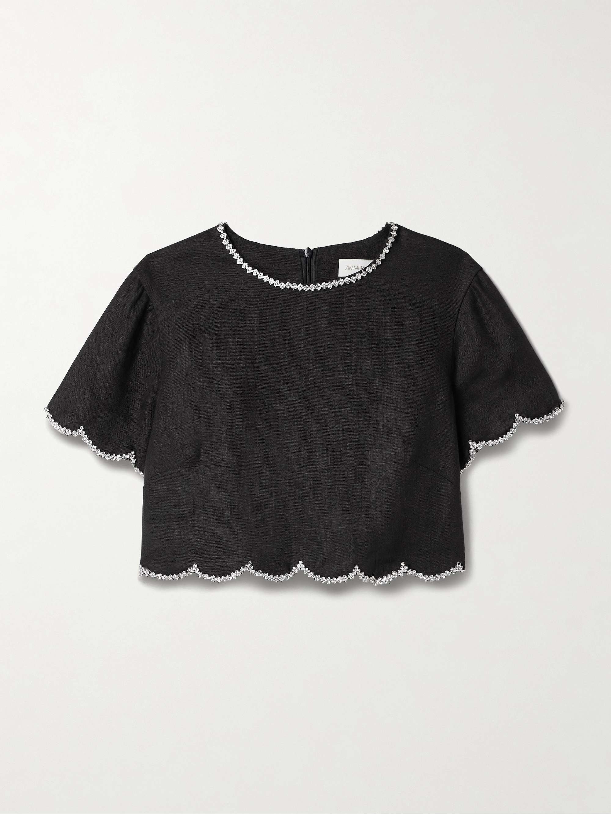 Crush cropped crystal-embellished linen top view