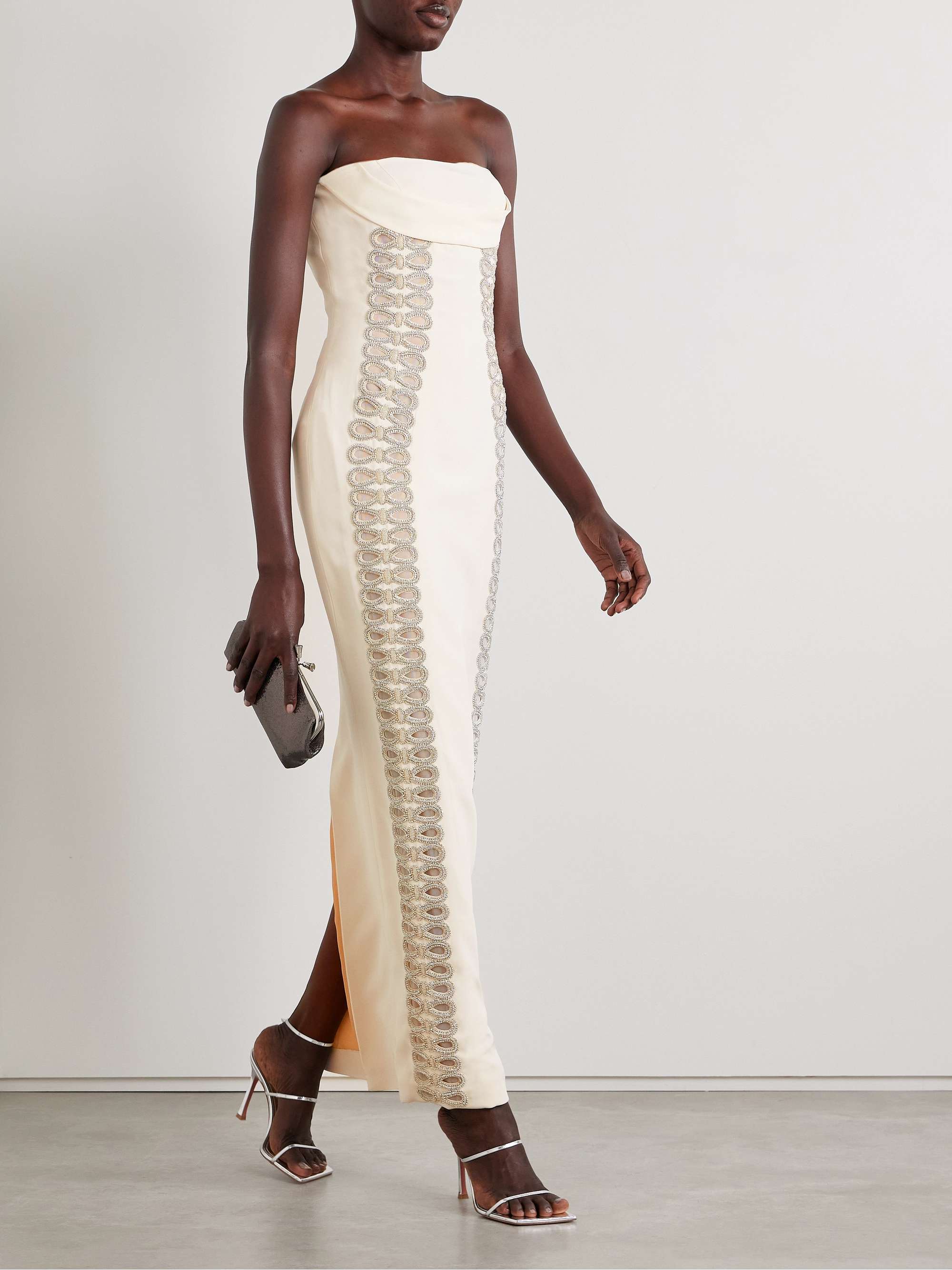 Strapless draped crystal-embellished faille gown view