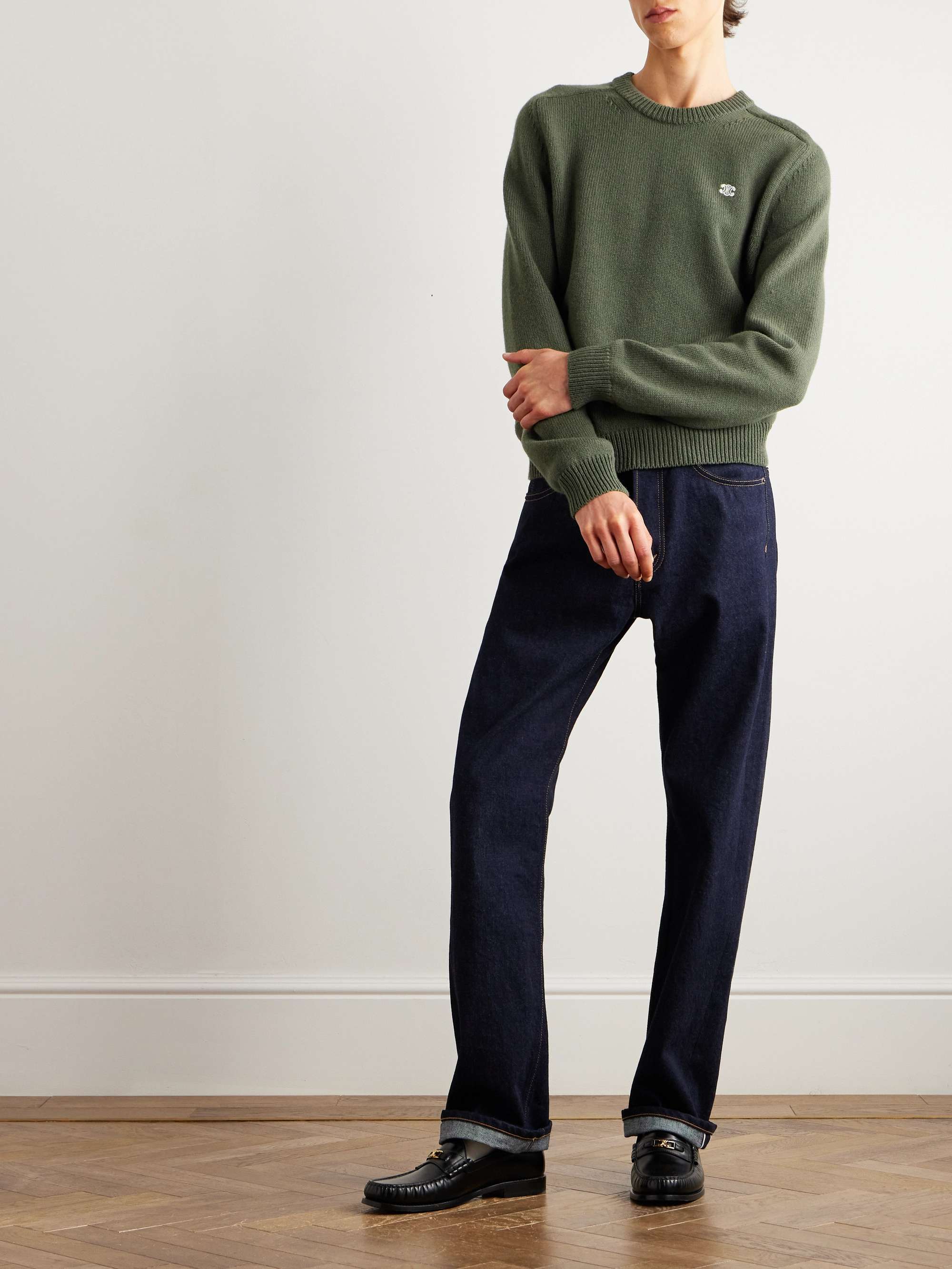 Triomphe Slim-Fit Logo-Embroidered Wool and Cashmere-Blend Sweater view