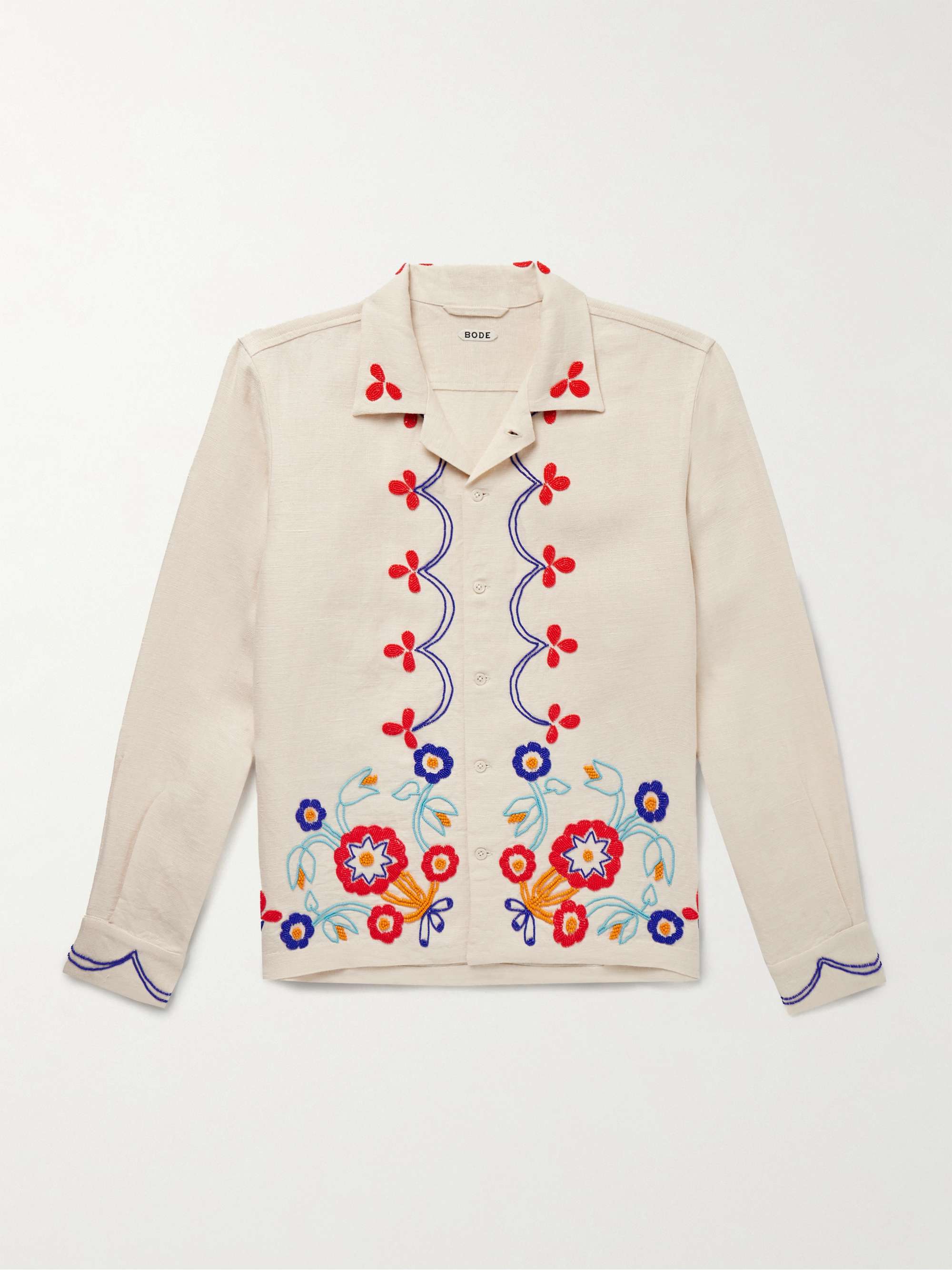 Garden Party Camp-Collar Bead-Embellished Linen Shirt view
