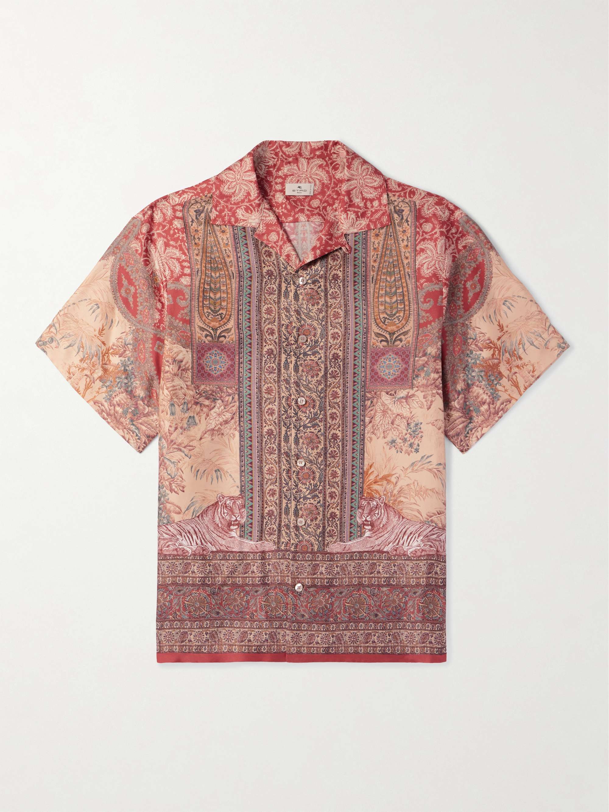 Convertible-Collar Printed Silk-Twill Shirt view