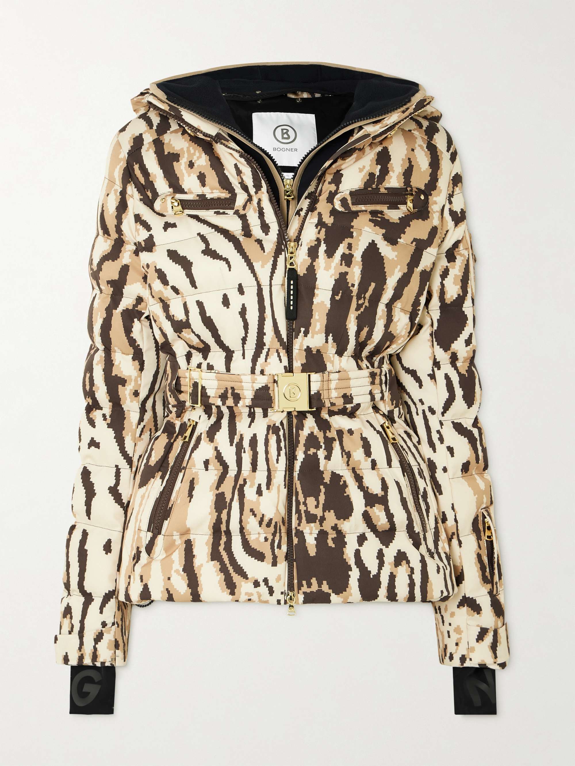 Ellya layered belted quilted leopard-print ski jacket view