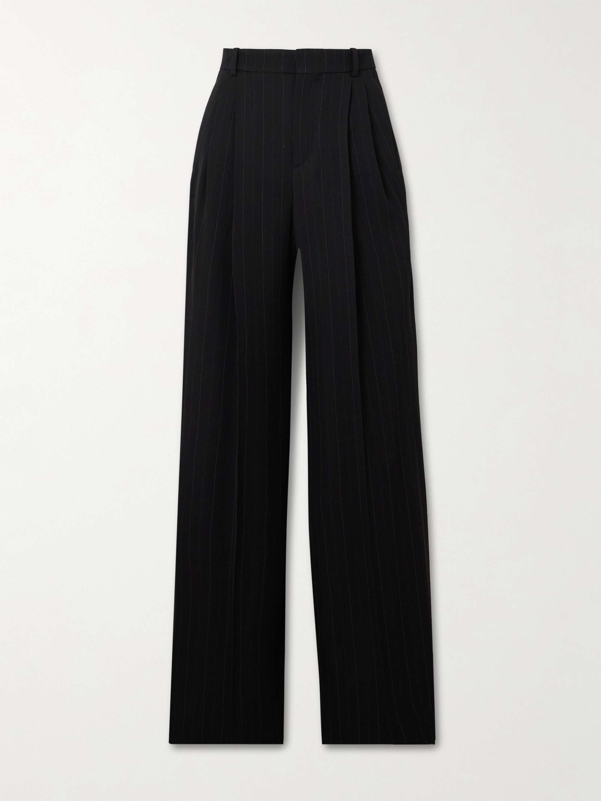 Pleated pinstriped wool-blend wide-leg pants view