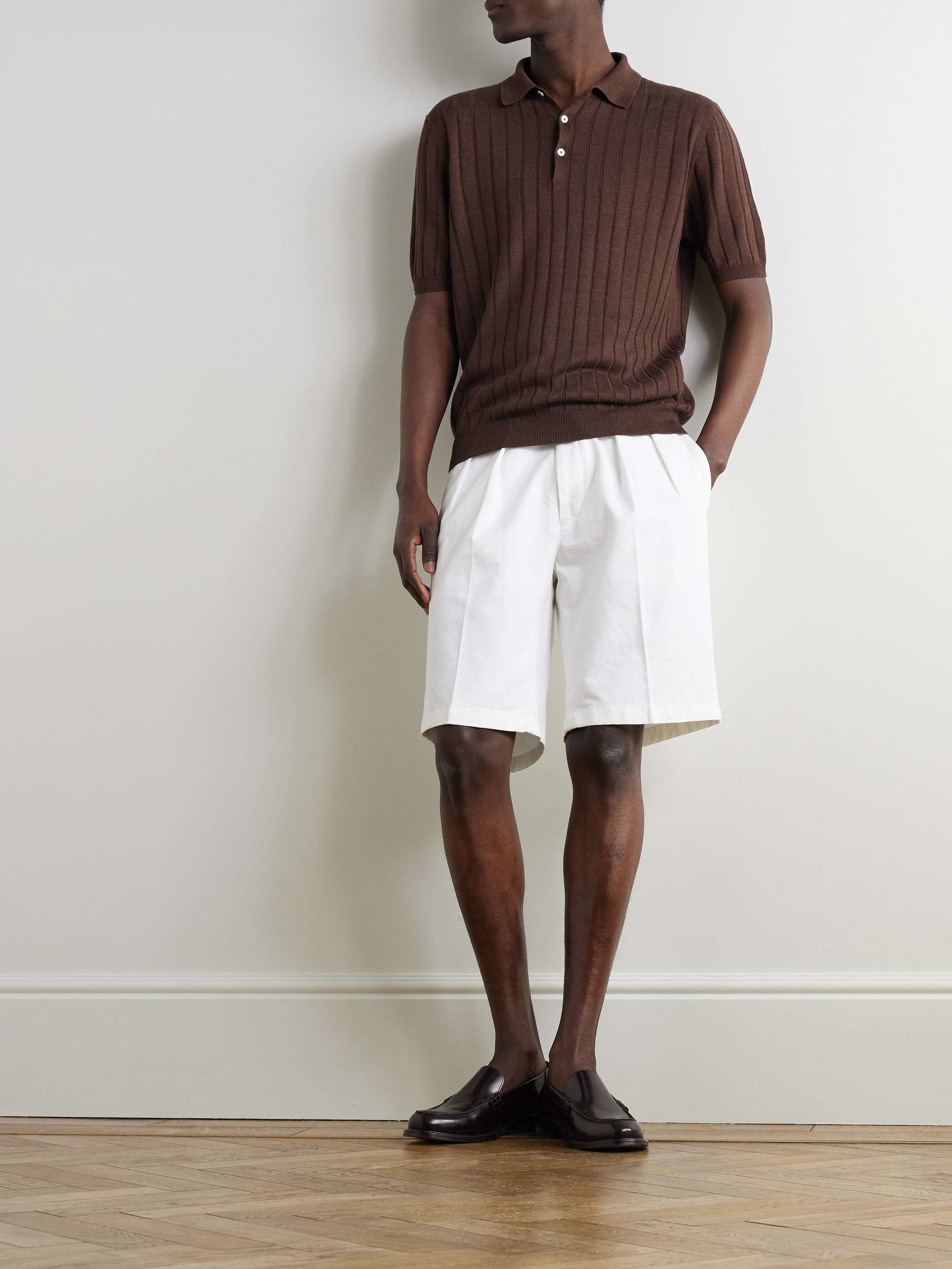 Manny Straight-Leg Pleated Cotton Shorts view