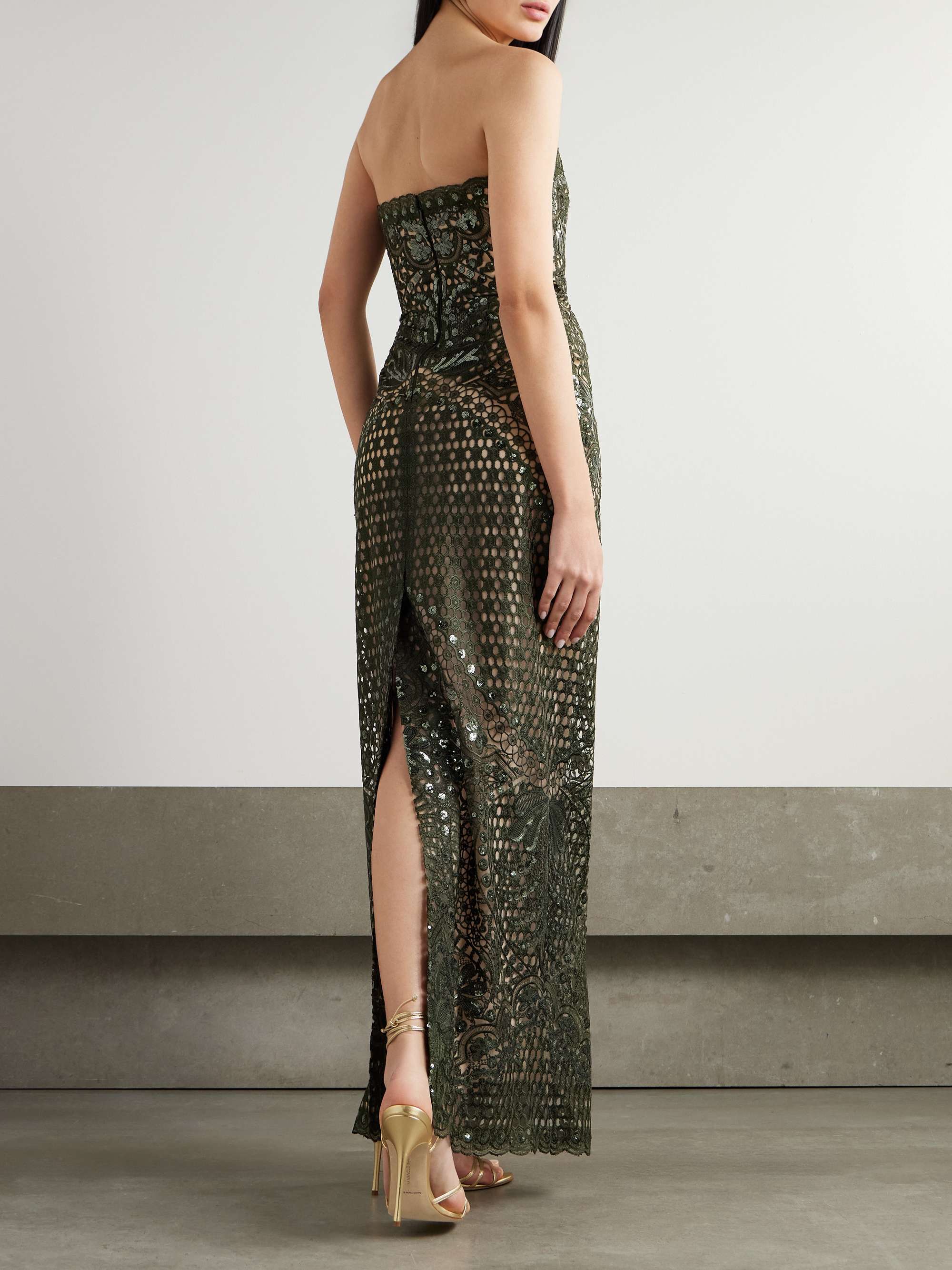 Strapless sequin-embellished embroidered tulle gown view