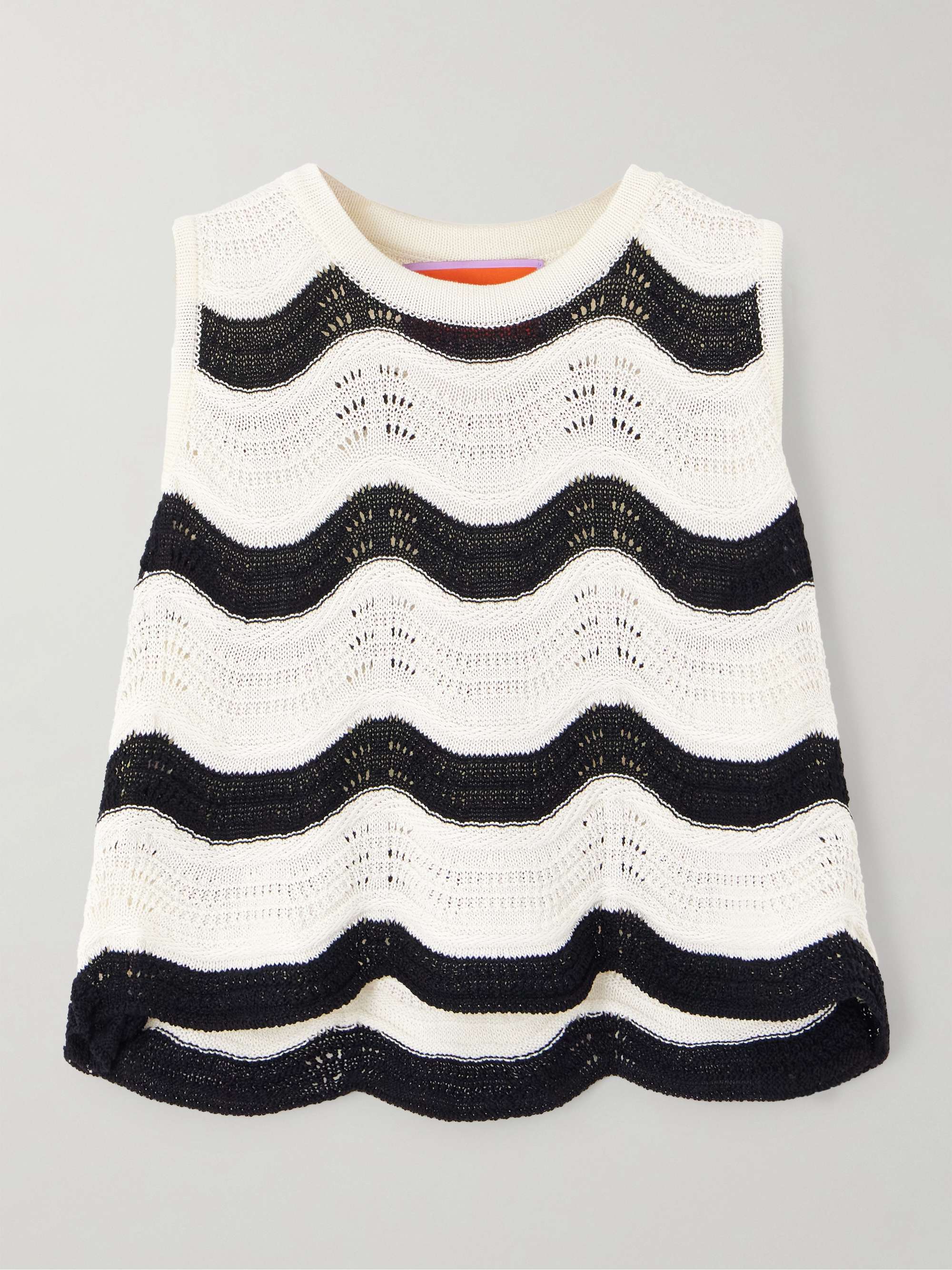 Striped pointelle-knit cotton top view