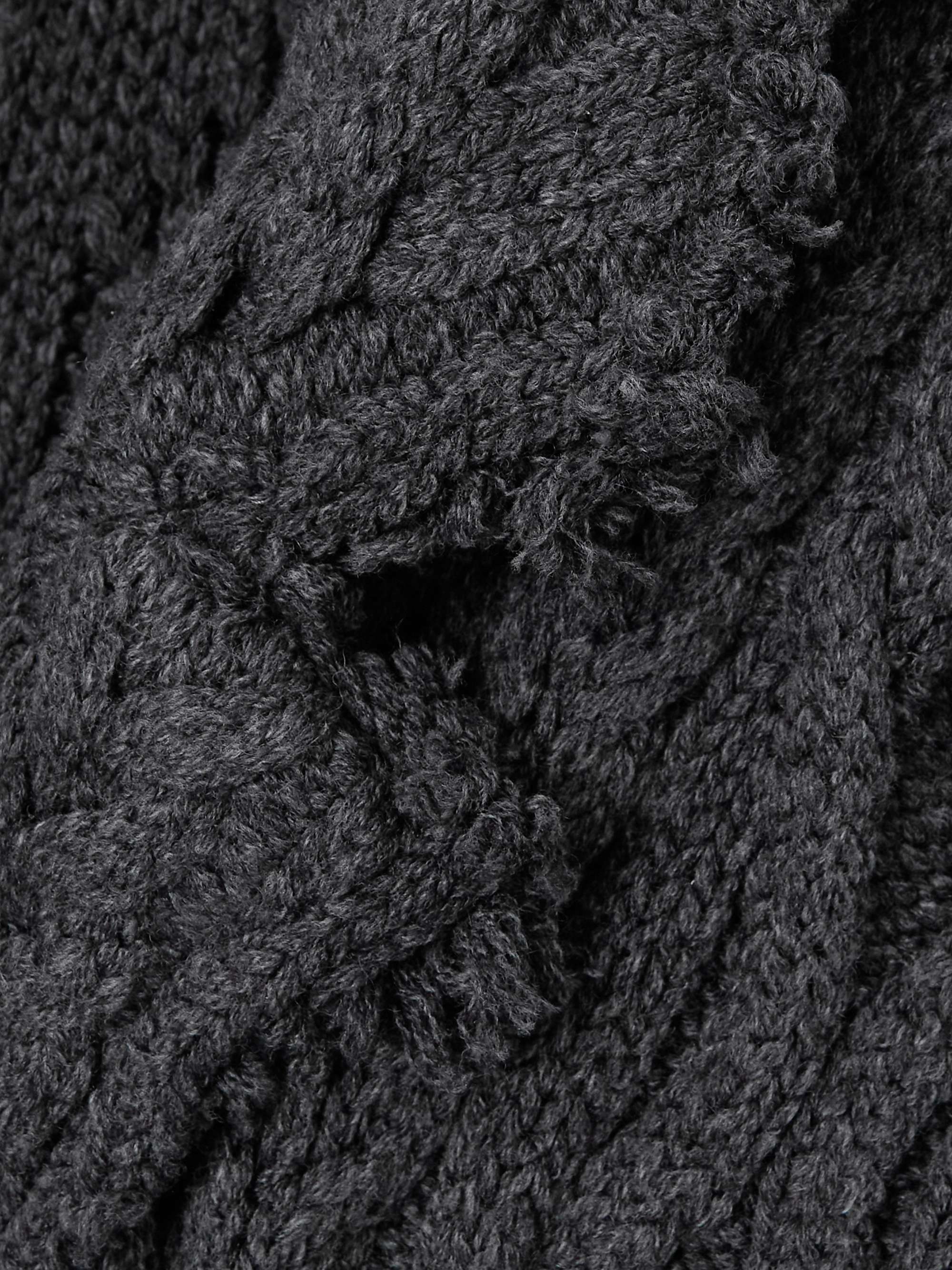 Distressed embellished cable-knit wool-blend cardigan view
