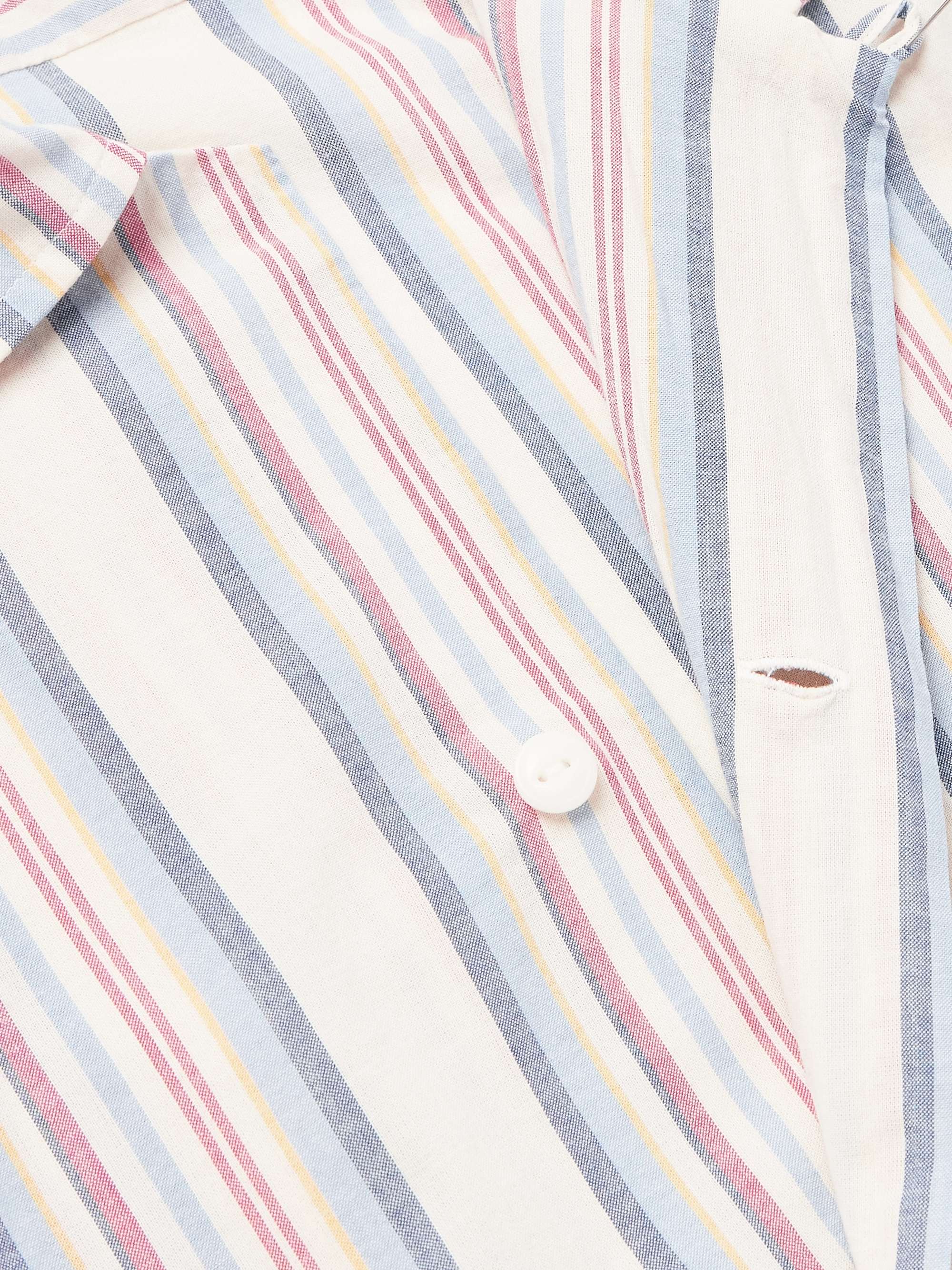 Convertible-Collar Logo-Embroidered Striped Cotton-Chambray Shirt view