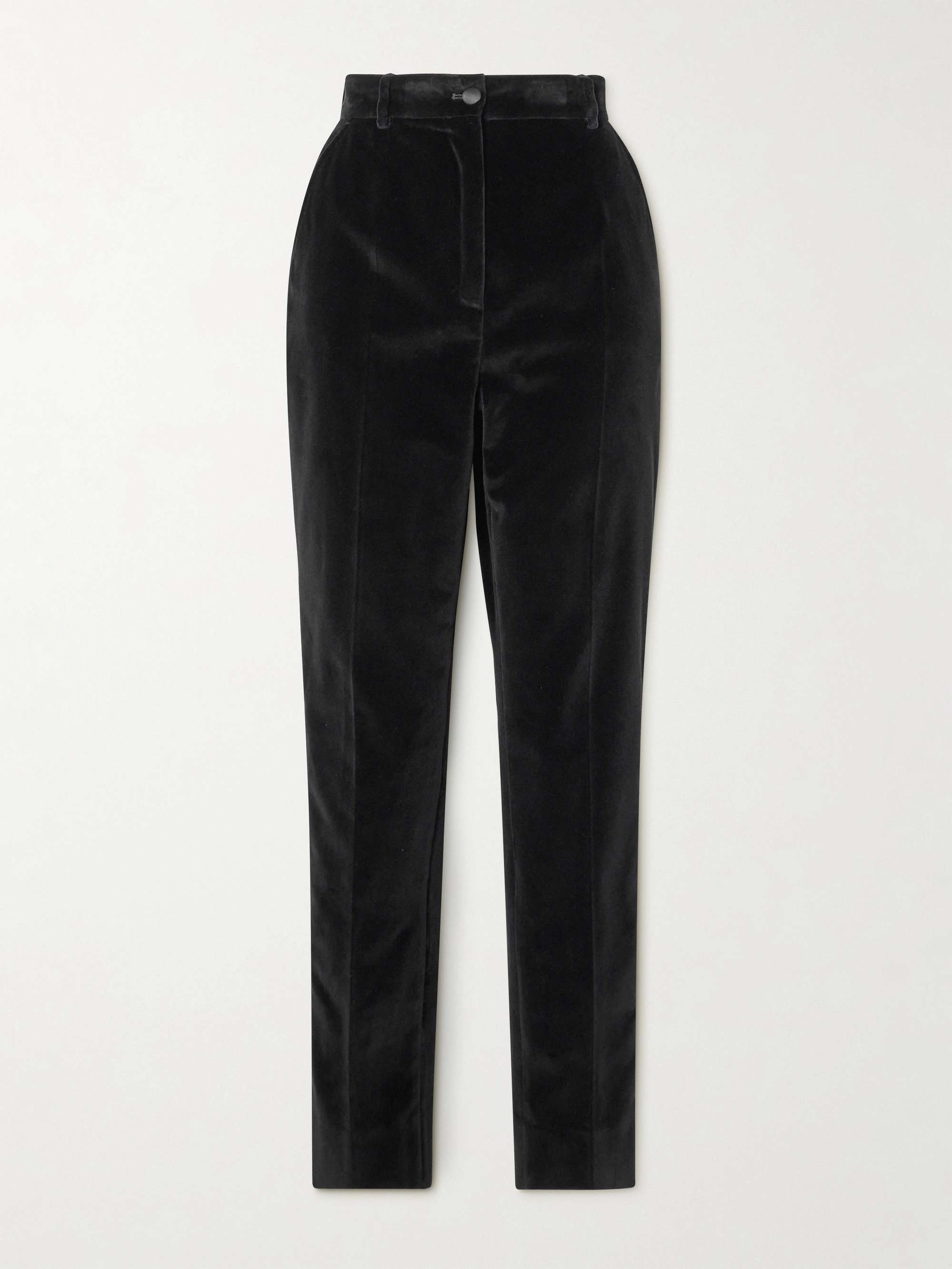 Satin-trimmed cotton-blend velvet slim-leg pants view