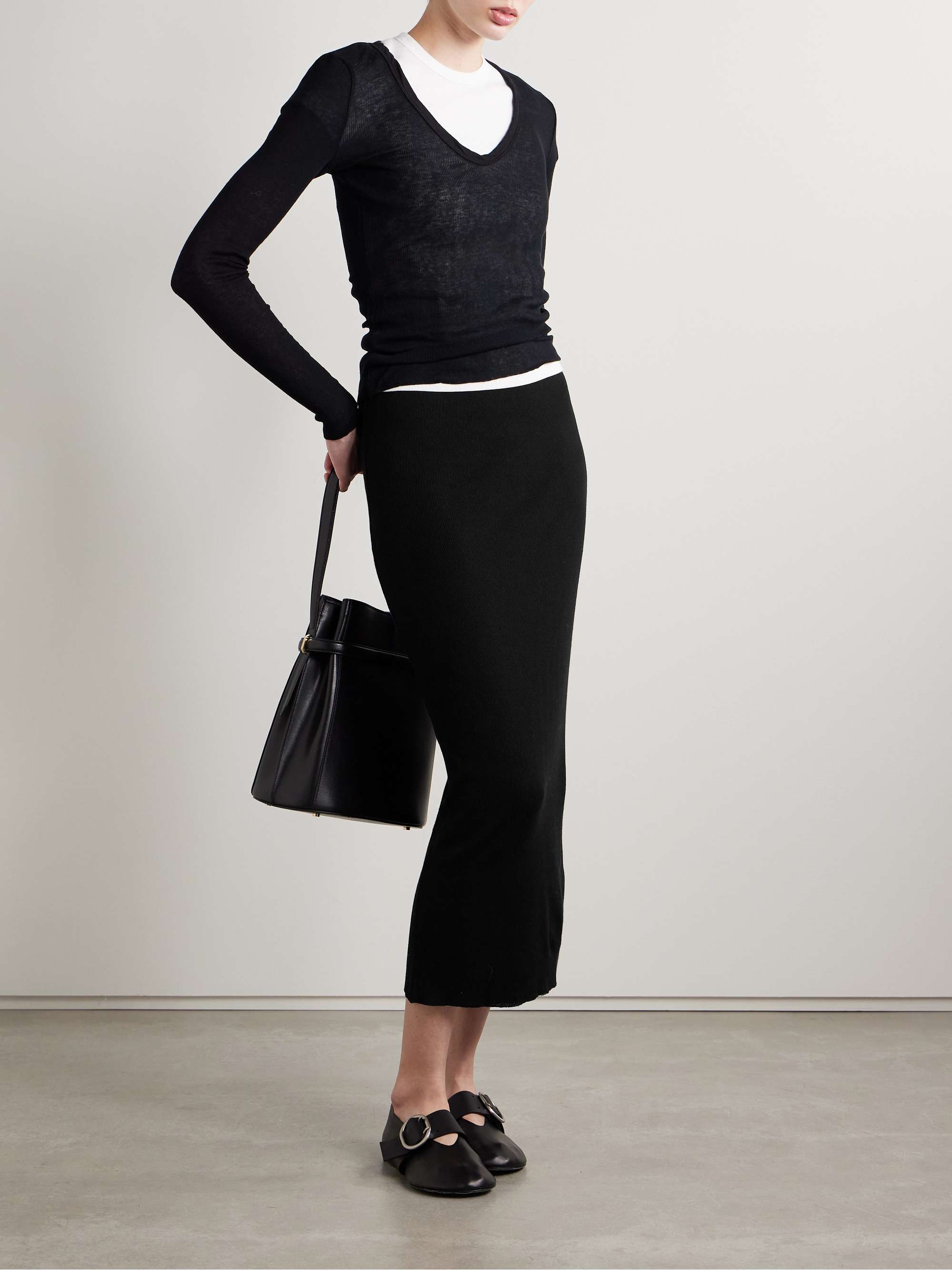 Ribbed cotton and cashmere-blend midi skirt view
