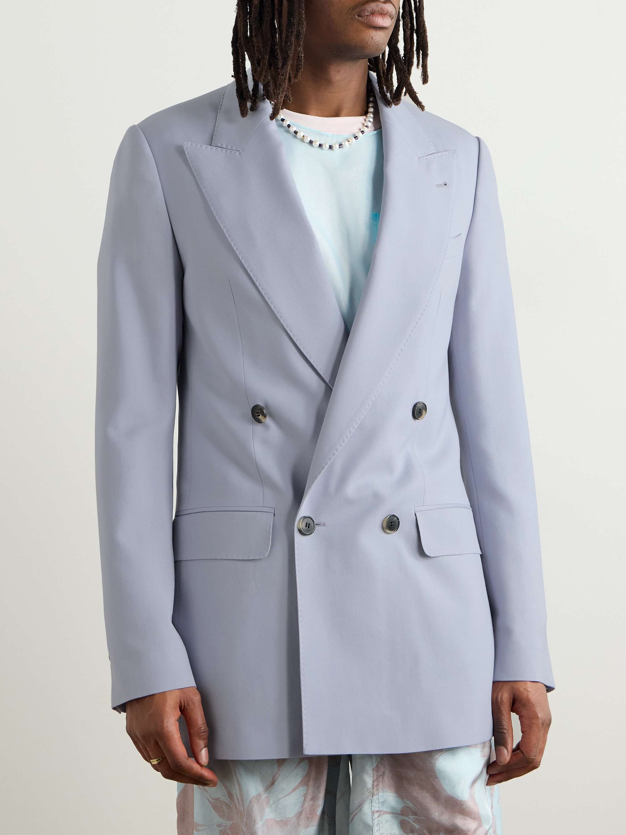 Slim-Fit Double-Breasted Wool and Mohair-Blend Blazer view