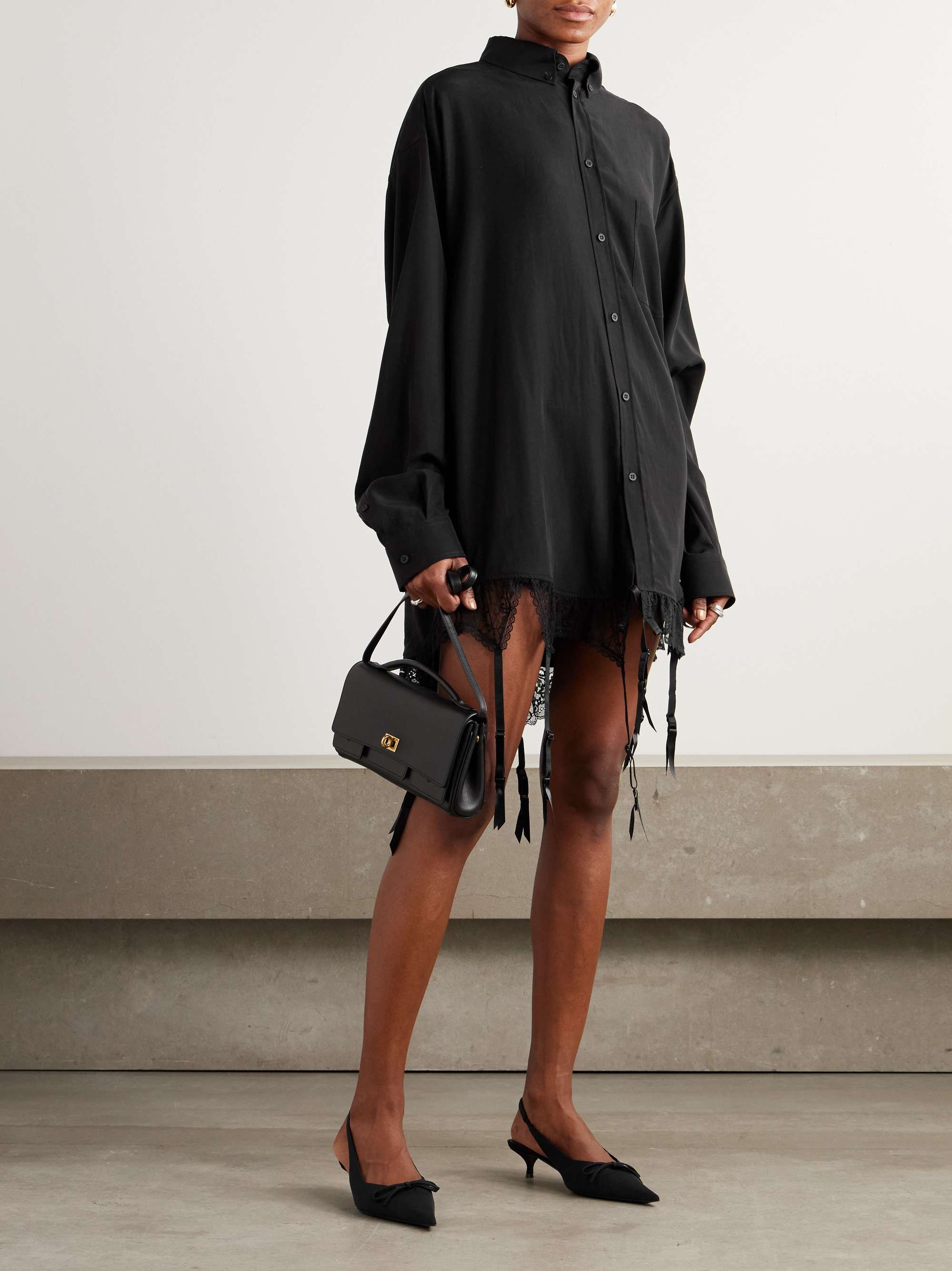 Fringed lace-trimmed Lyocell-poplin shirt view