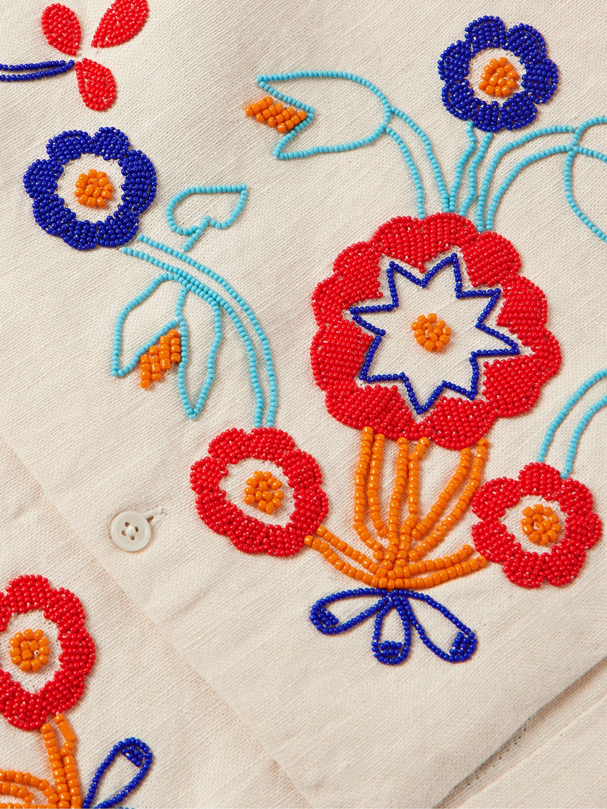 Garden Party Camp-Collar Bead-Embellished Linen Shirt view