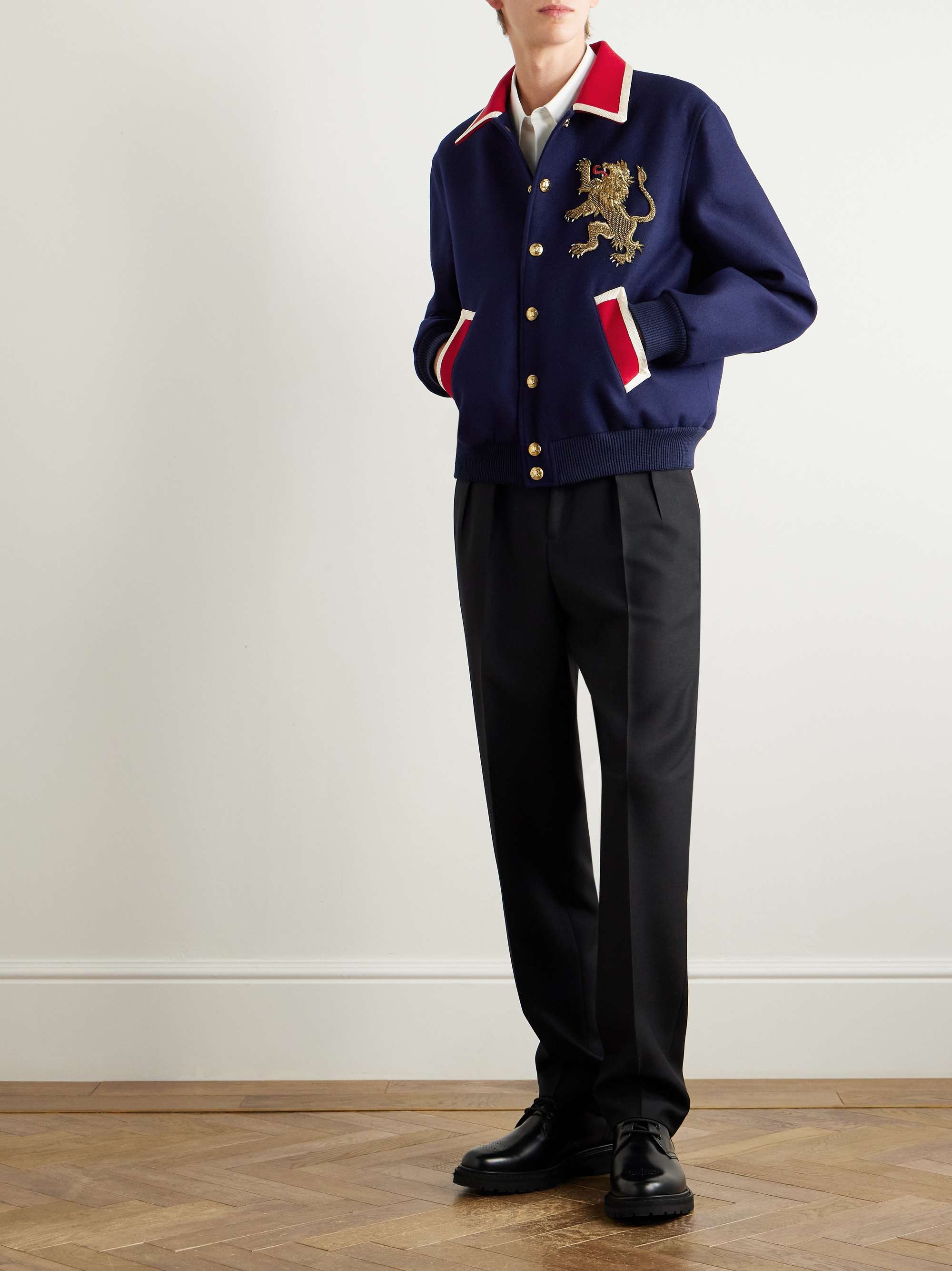Teddy Embellished Wool-Flannel Bomber Jacket view