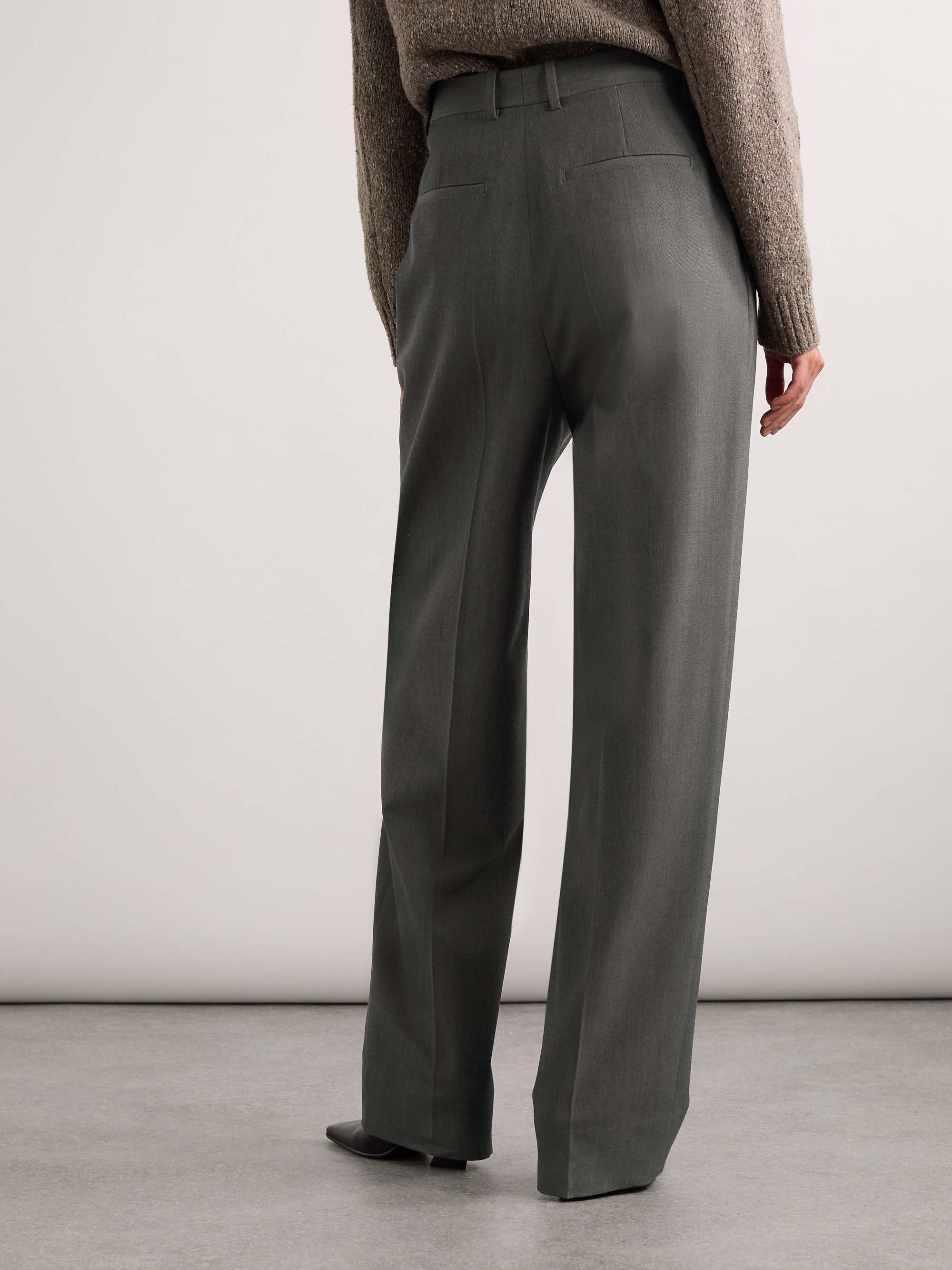 Pleated wool-blend straight-leg pants view