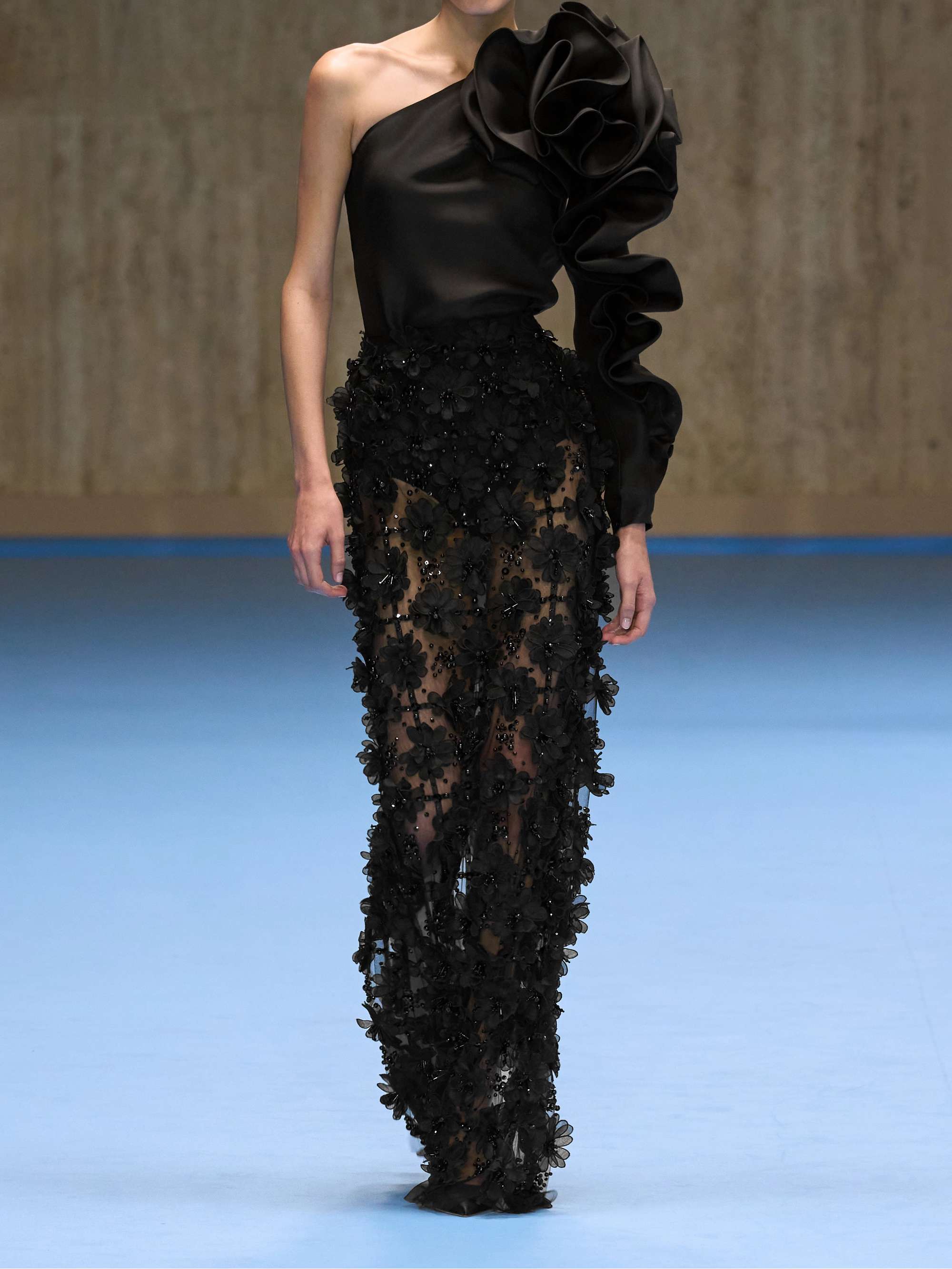 Appliquéd bead-embellished tulle maxi skirt view