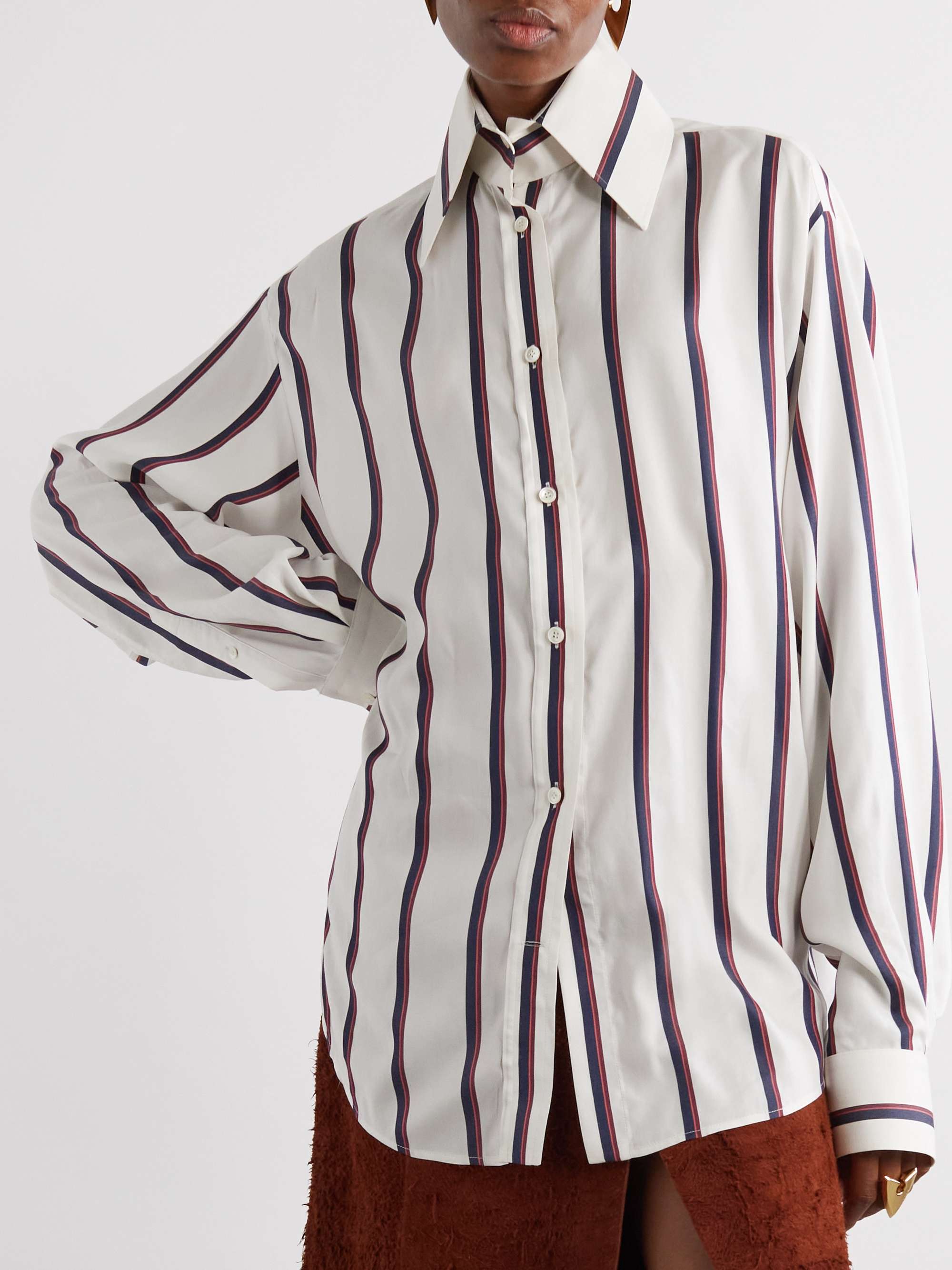 Oversized striped silk-twill shirt view