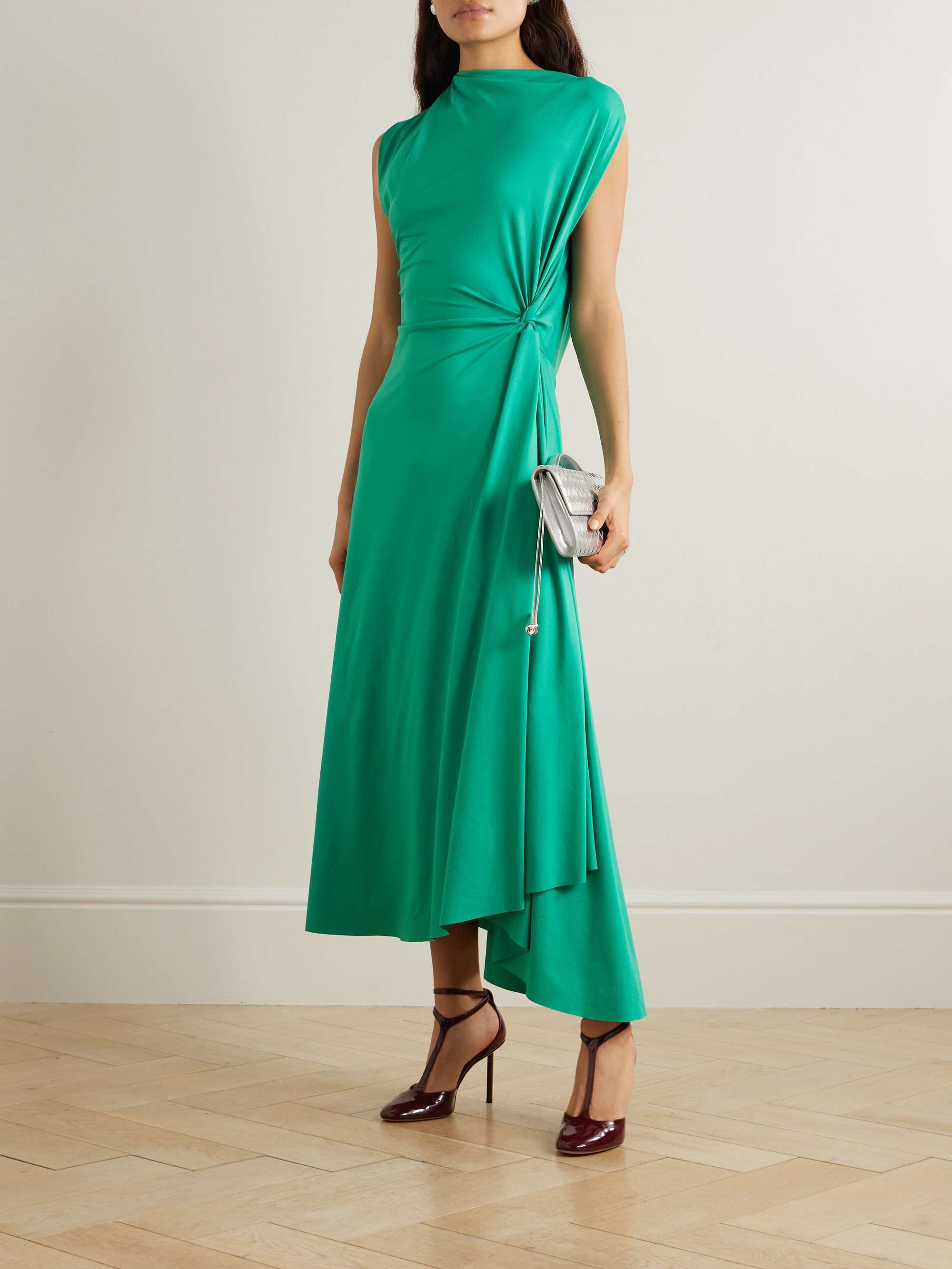 Asymmetric draped stretch-crepe midi dress view